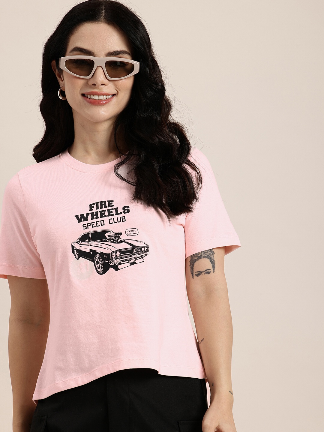 

HERE&NOW Printed Pure Cotton T-shirt, Pink