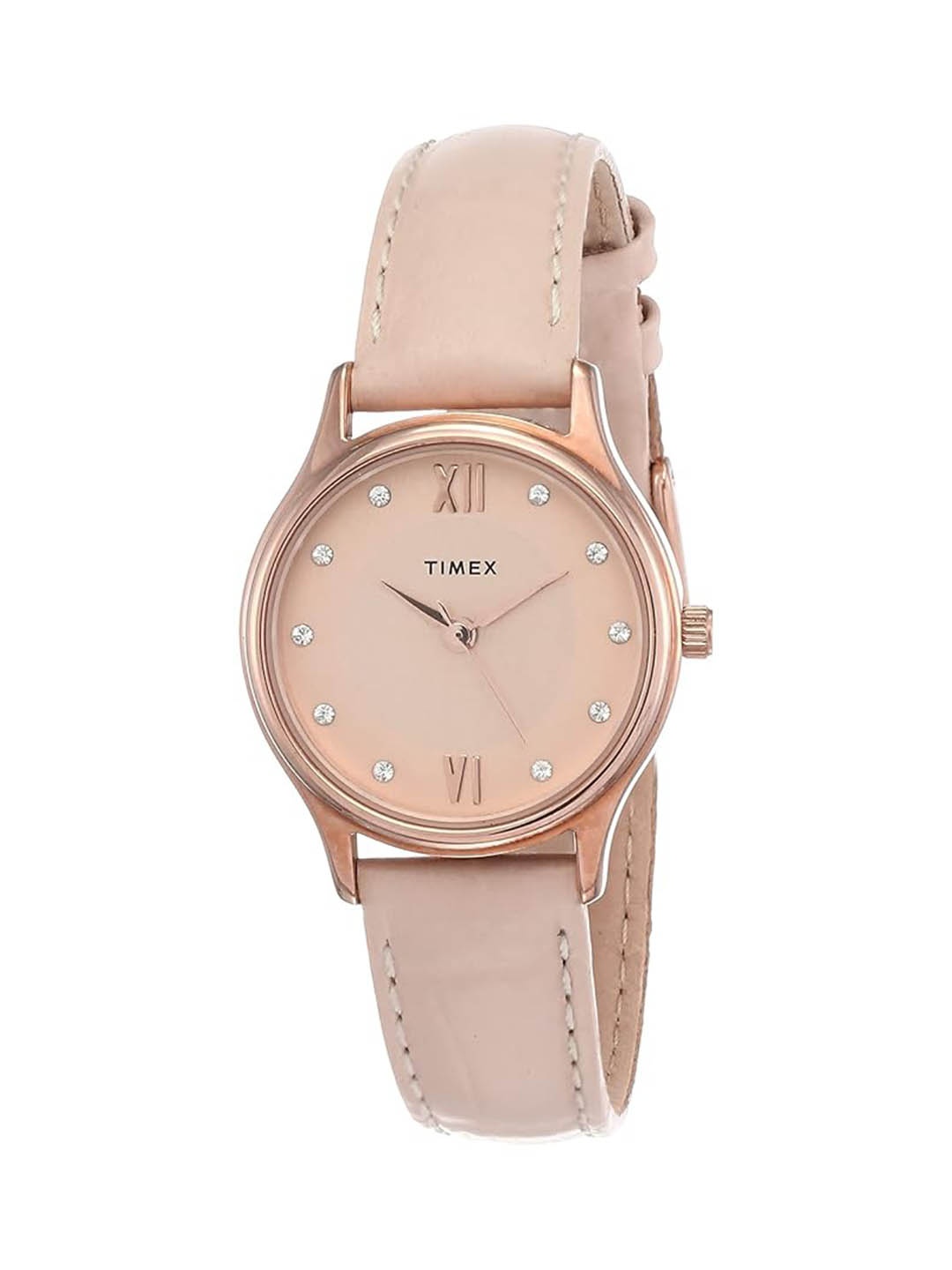 

Timex Women Brass Embellished Dial & Leather Textured Straps Analogue Watch TW00ZR270E, Rose gold