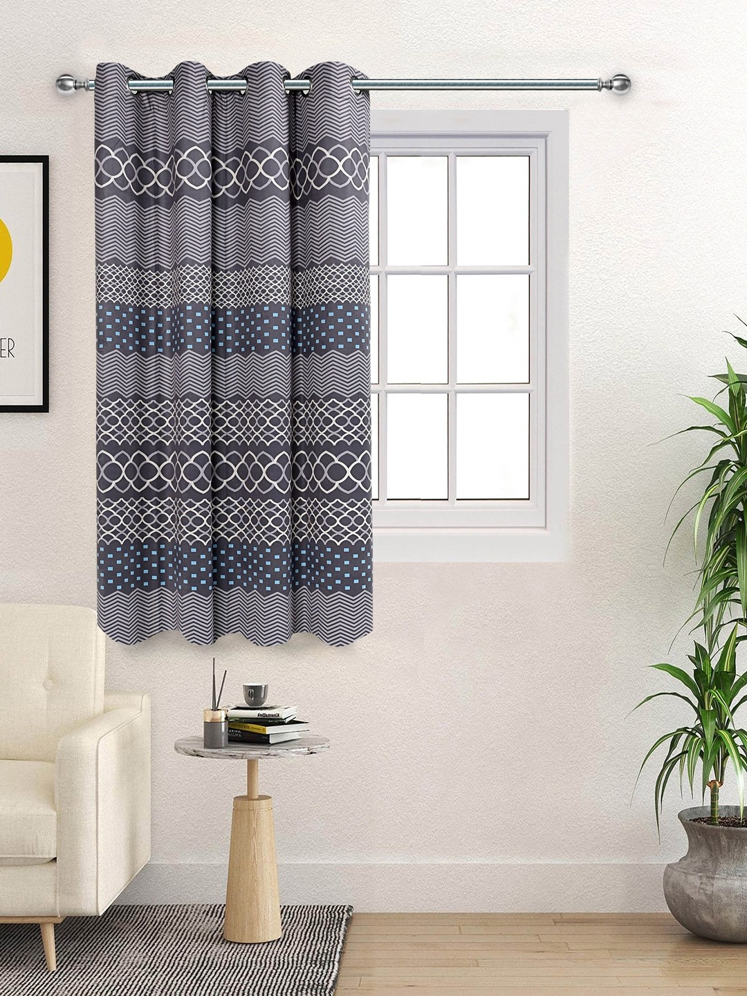 

Saral Home Grey & White Geometric Printed Velvet Room Darkening Window Curtain