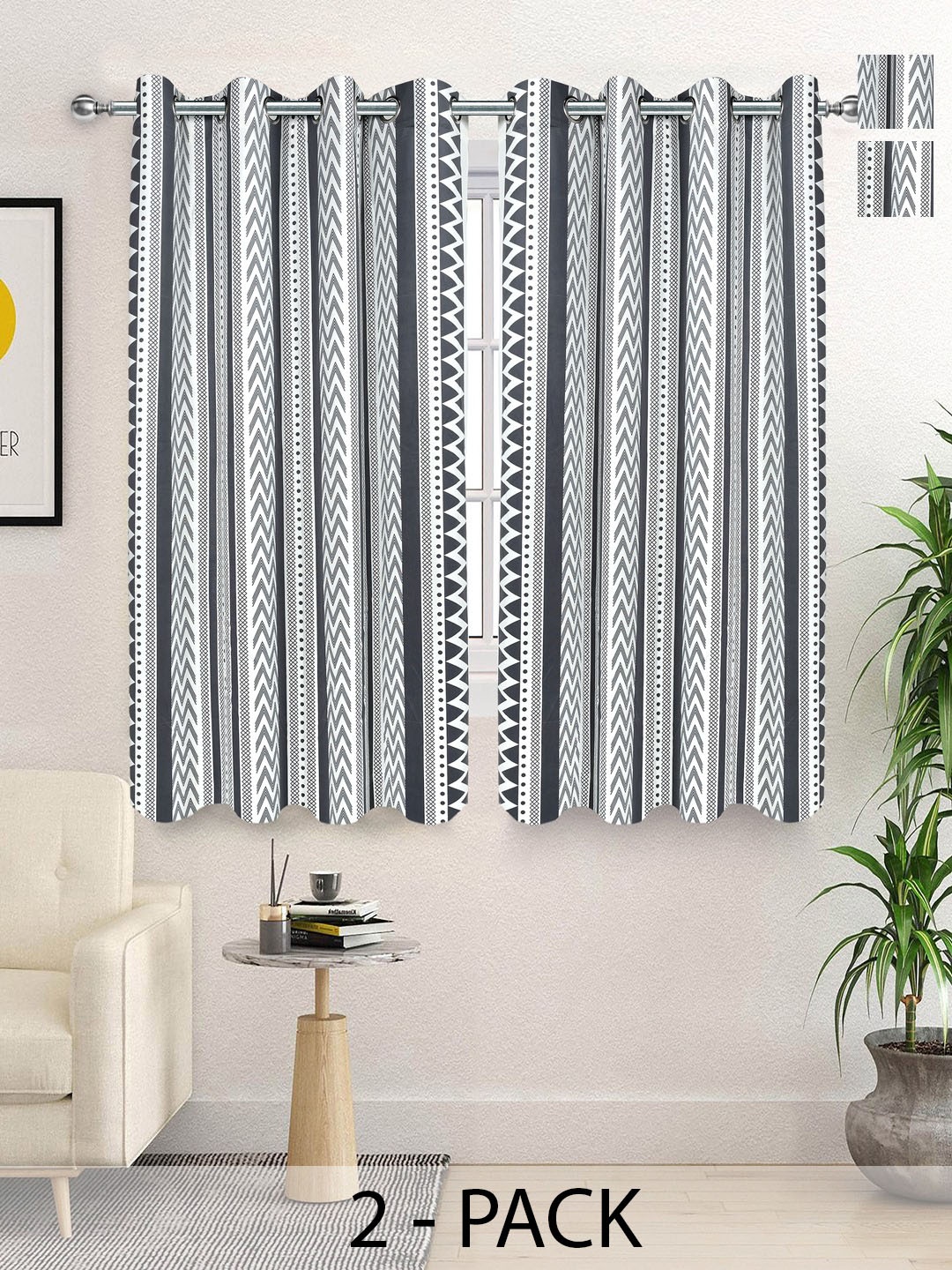 

Saral Home White & Grey 2 Pieces Geometric Room Darkening Window Curtain