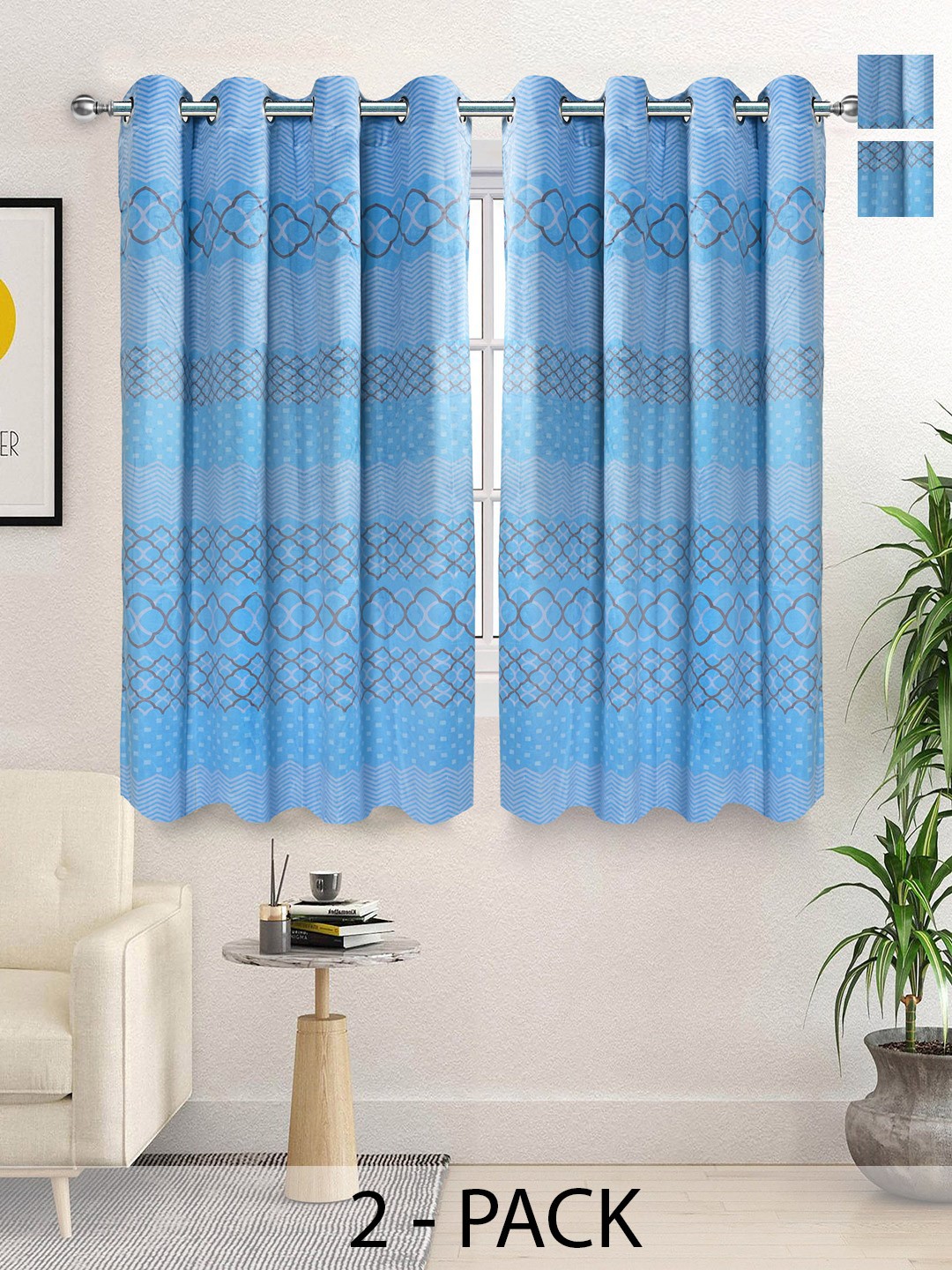 

Saral Home Blue & White 2 Pieces Geometric Room Darkening Window Curtain