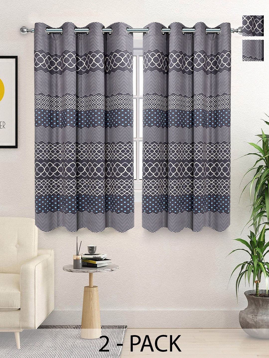 

Saral Home Grey & White 2 Pieces Geometric Room Darkening Window Curtain