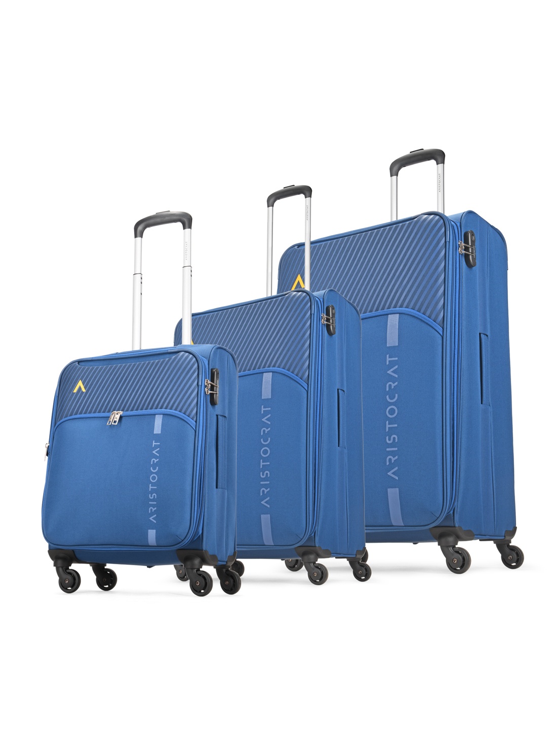 

Aristocrat Pack of 3 Striker Printed Trolley Suitcases - Cabin, Large & Medium, Blue