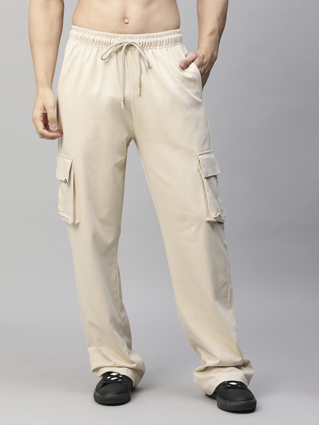 

PRONK Men Straight Fit Mid Rise Track Pants, Beige
