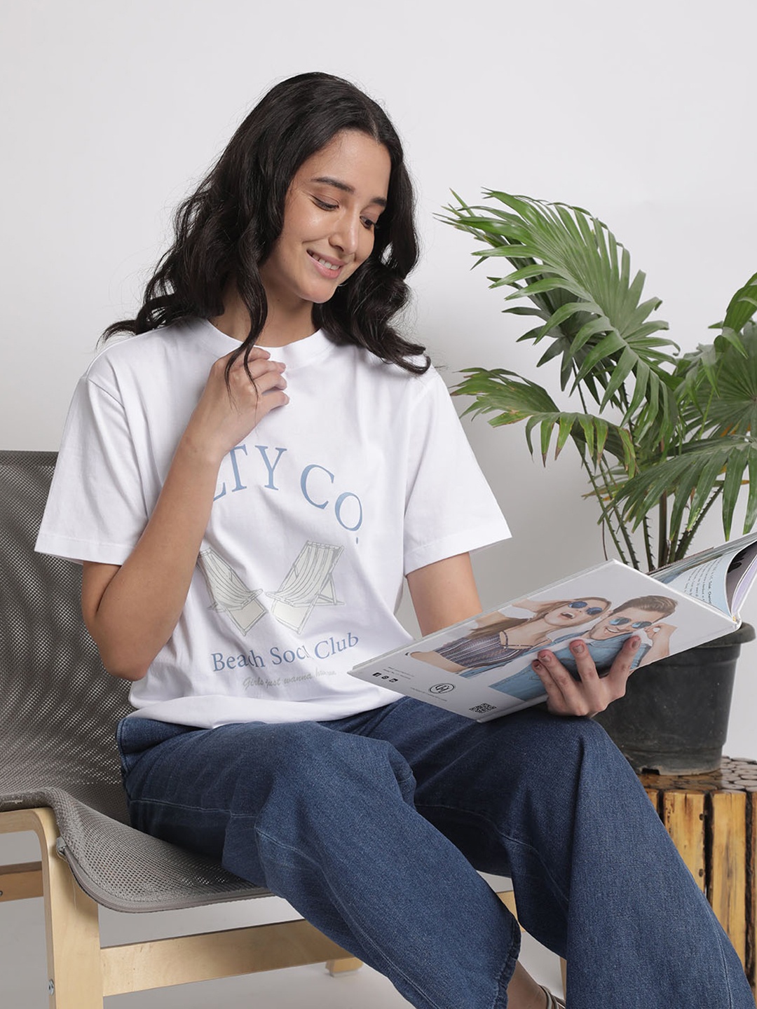 

IVOC Women Typography Printed Round Neck Cotton T-shirt, White