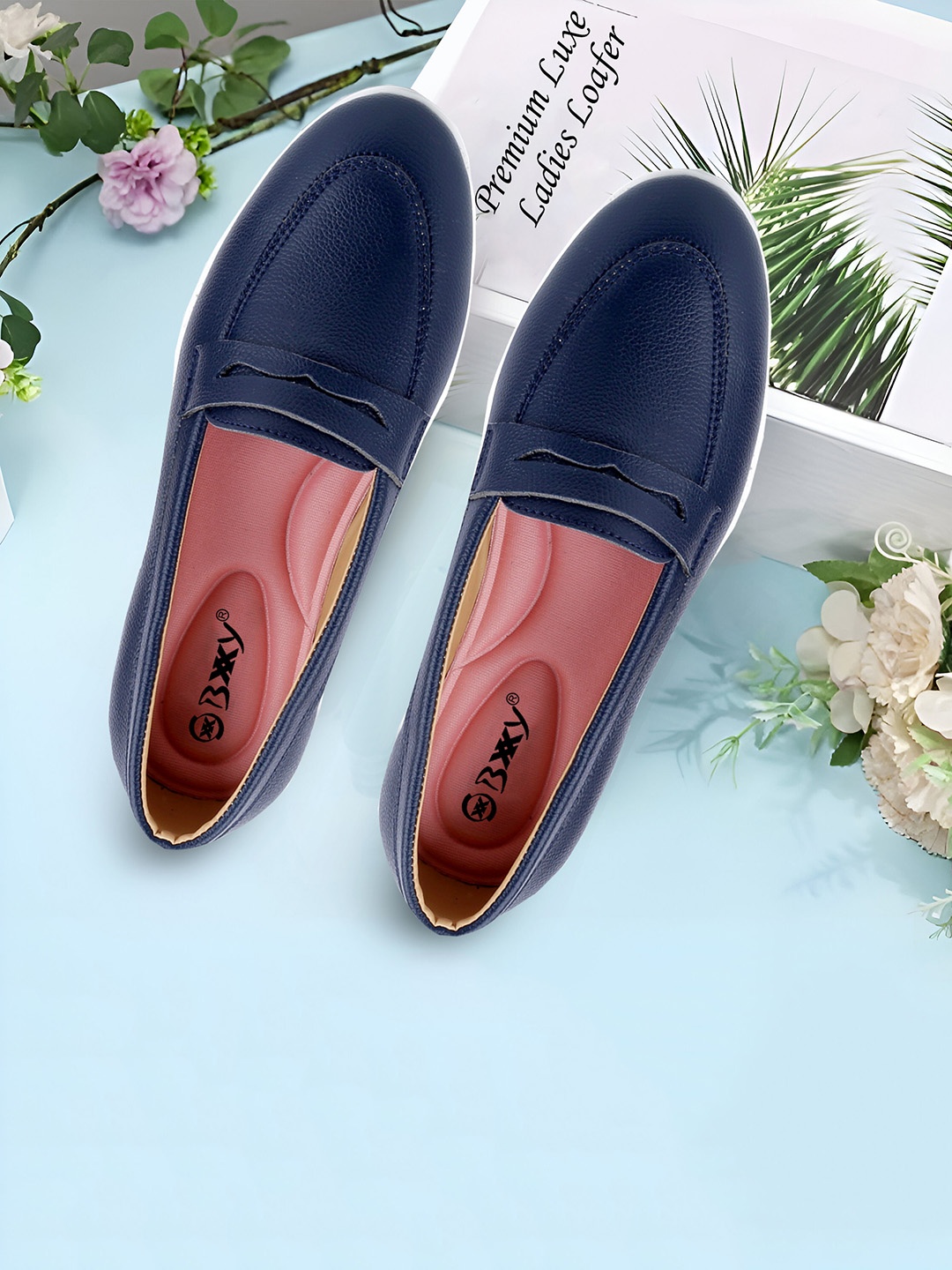 

Bxxy Women Solid Laser Cuts Slip-On Loafers, Navy blue