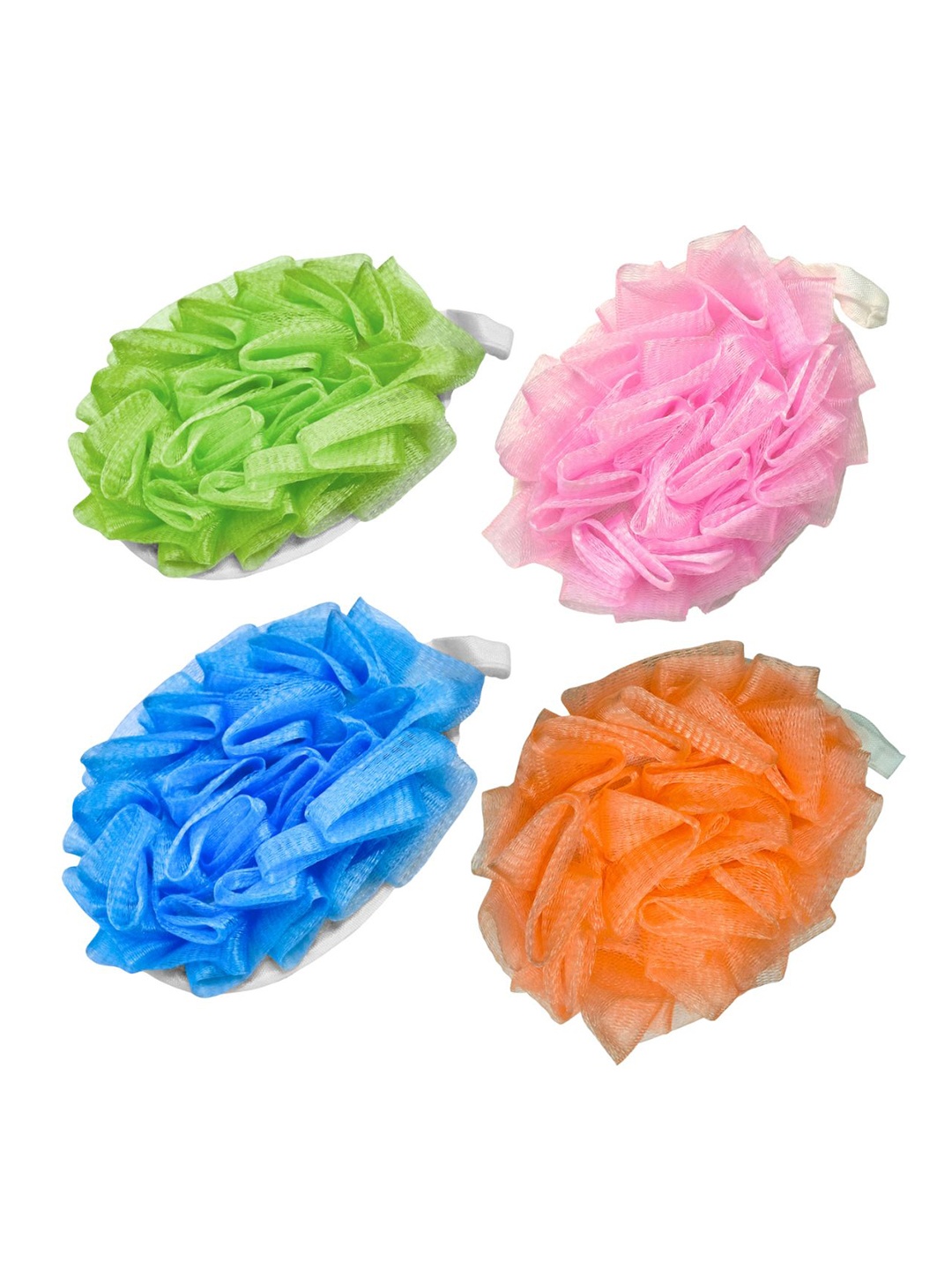 

CareDone Set Of 4 Soft Luxury Bathing Round Hand Loofah With Strap, Green