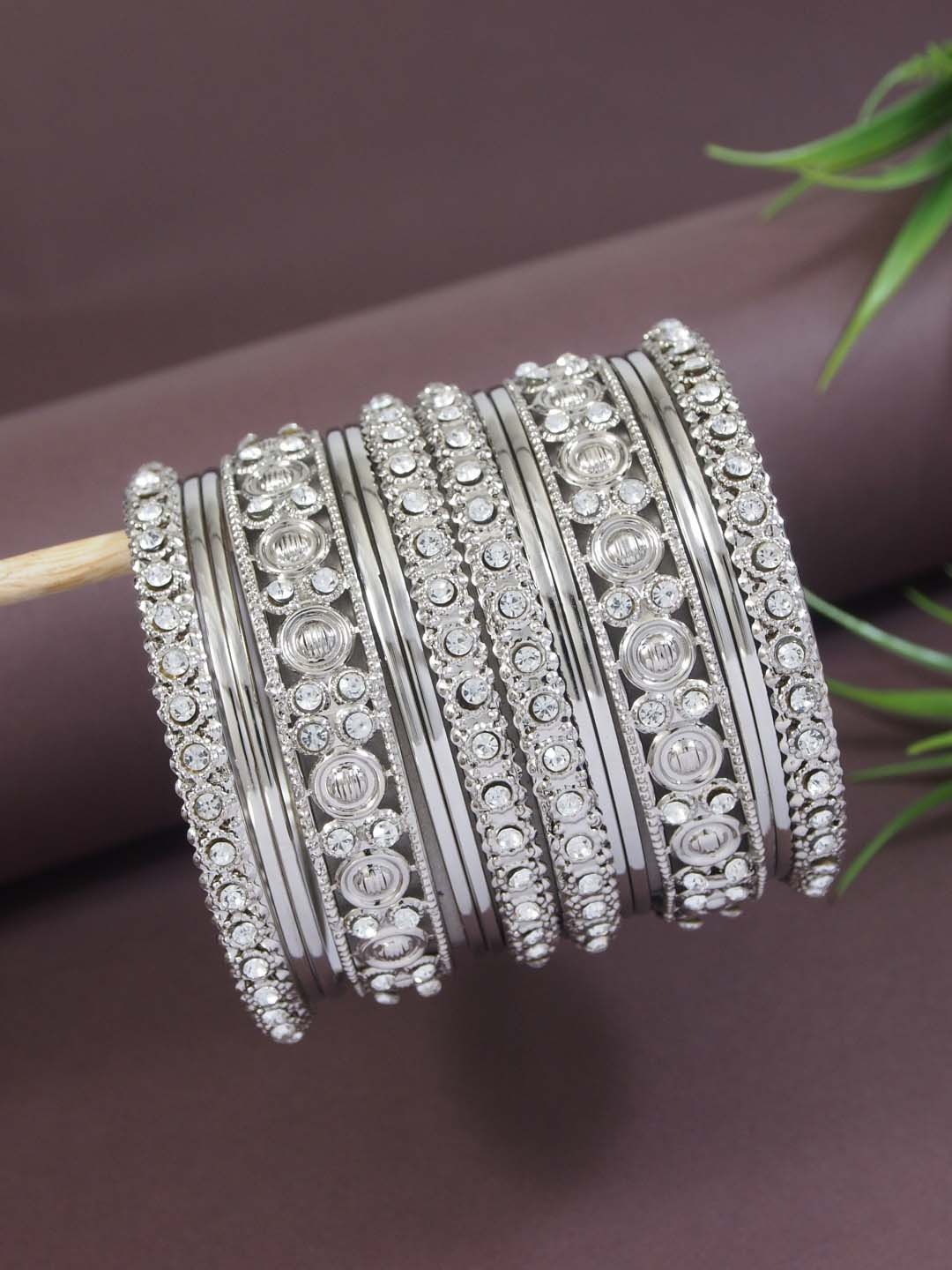 

I Jewels Set Of 14 Silver-Plated Bangles