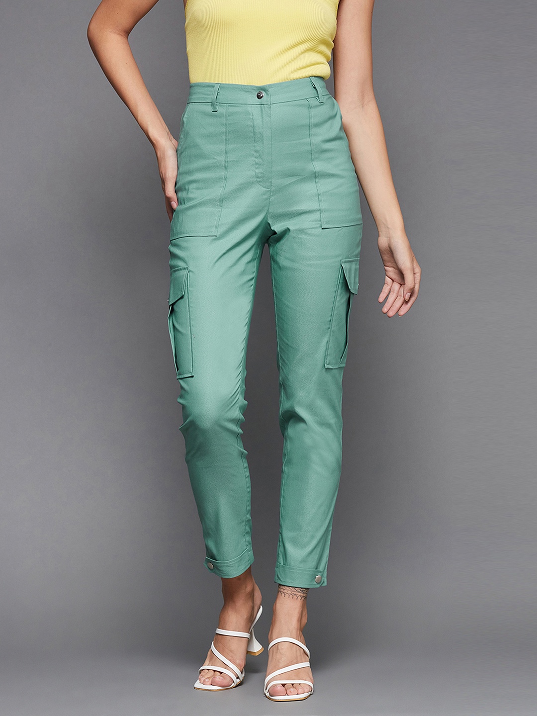 

BAESD Solid Polyester High Waist Regular Length Trouser, Turquoise blue