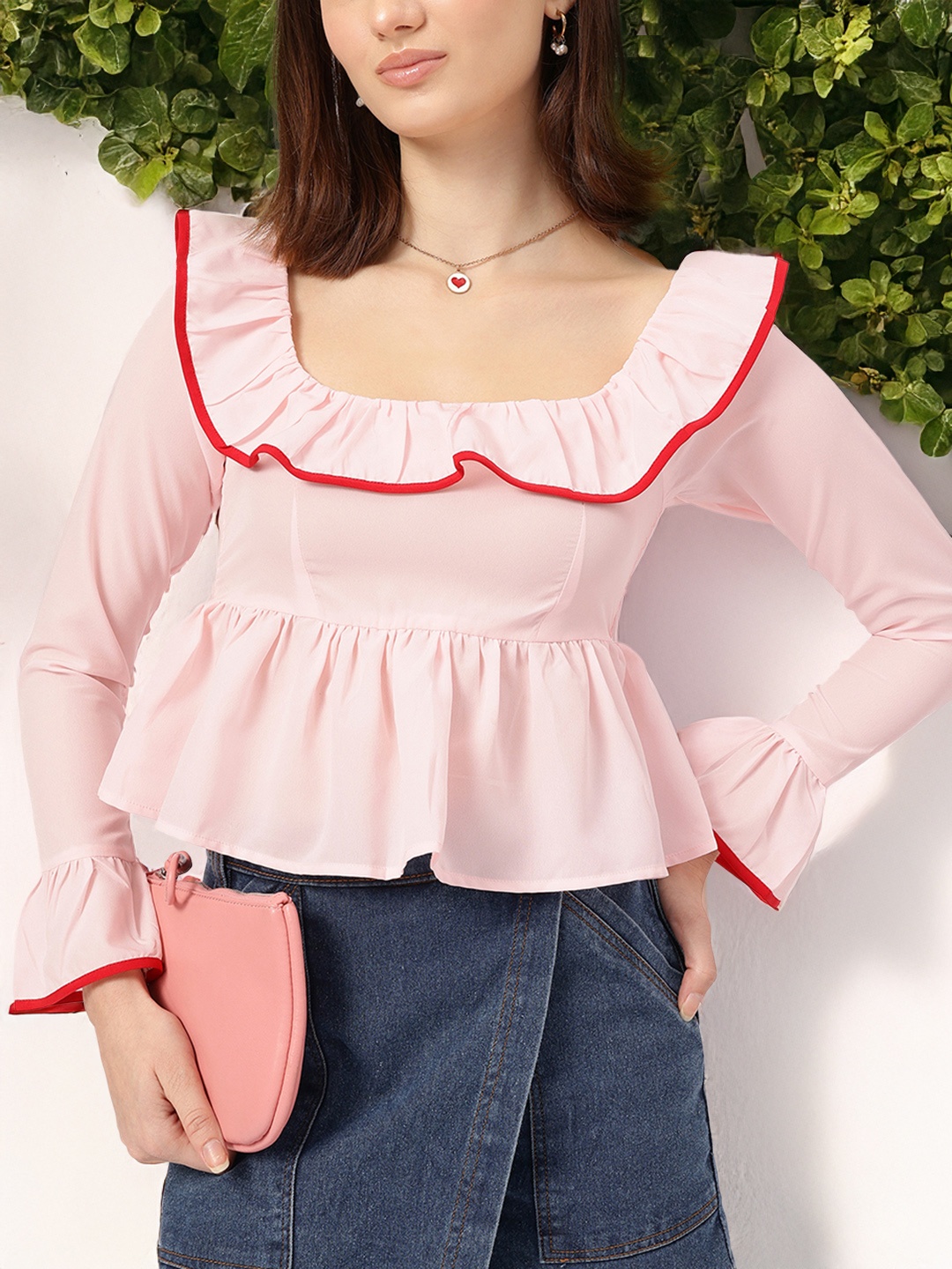 

DressBerry Fanciful Flares Ruffled A-line Top, Pink