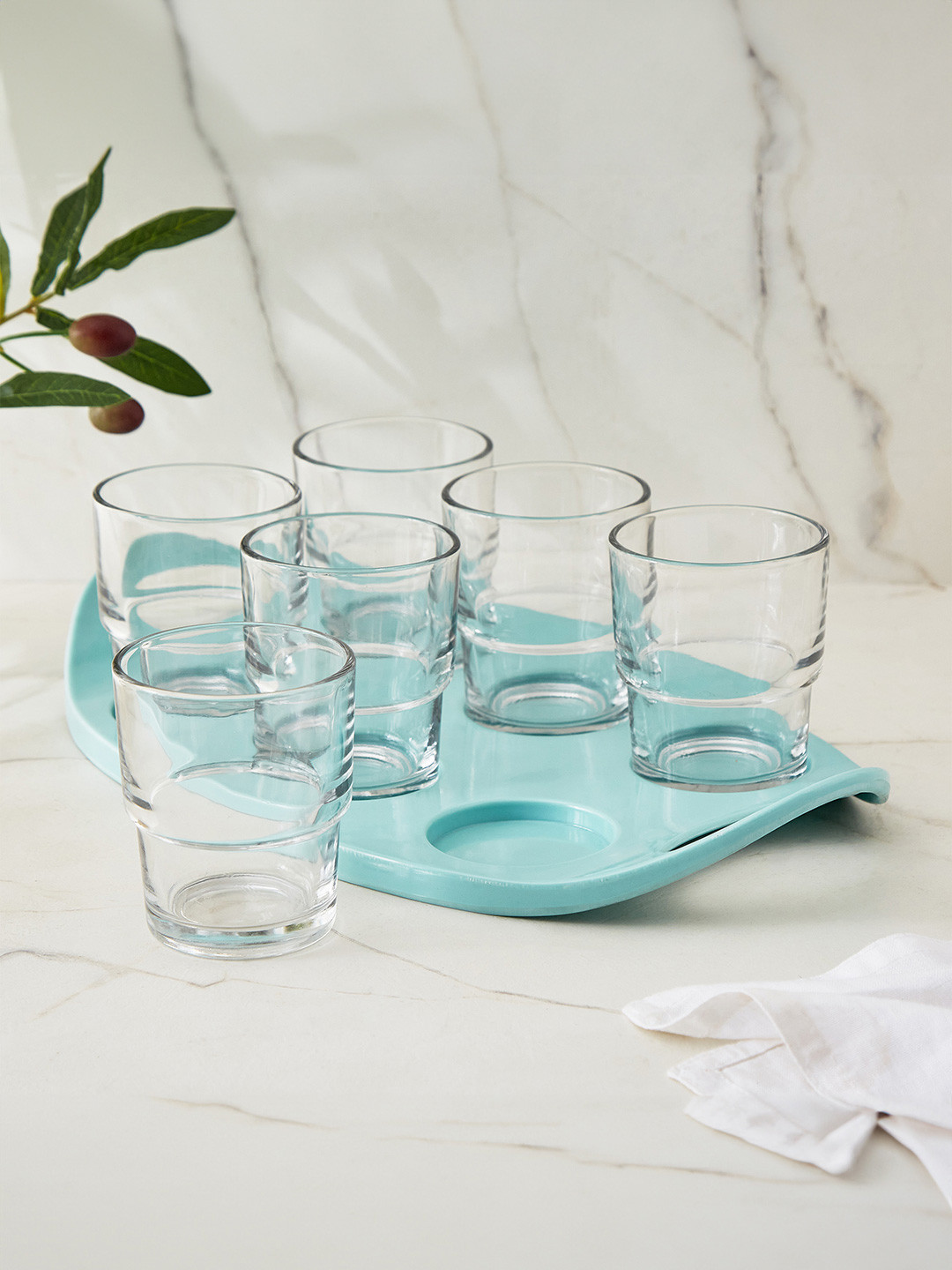 

Home Centre Tuscany Zinnia Green 6 Pieces Juice Glass With Tray - 150ml