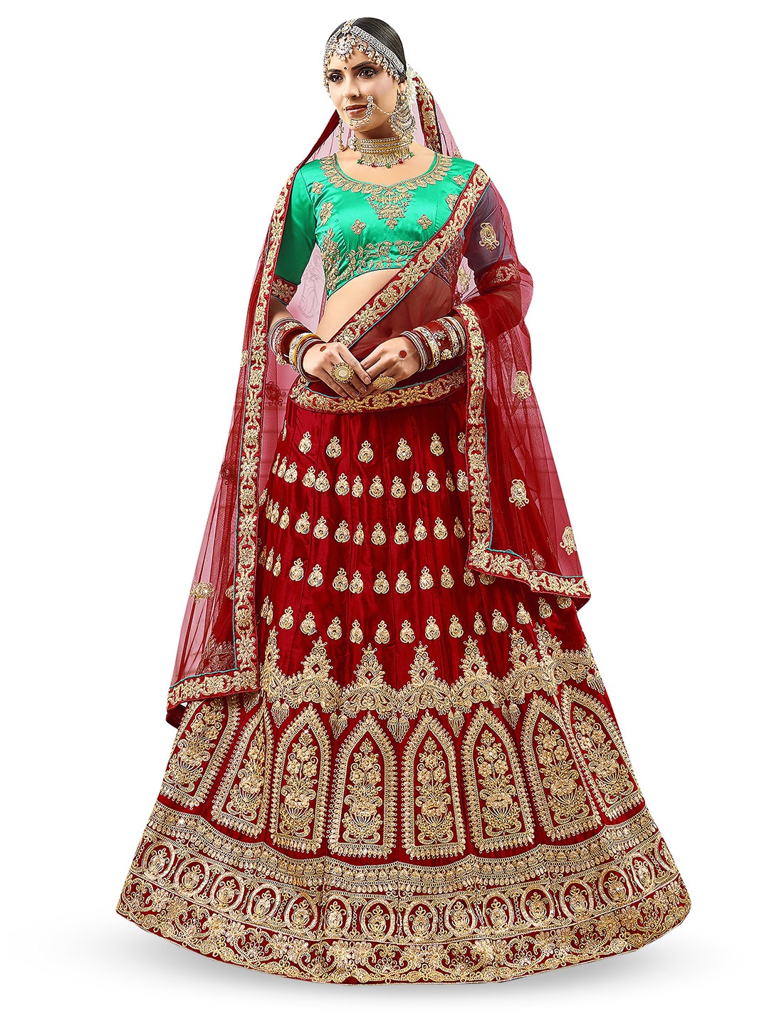 

Maroosh Embroidered Thread Work Unstitched Lehenga & Blouse With Dupatta, Maroon