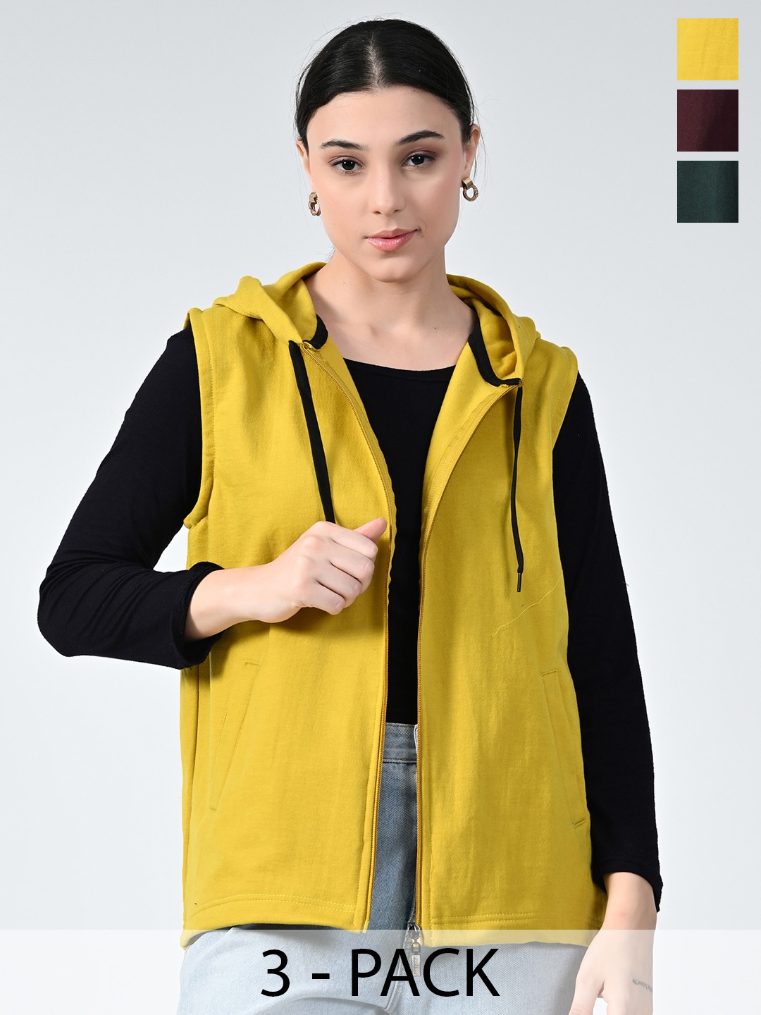 

BAESD Women Pack Of 3 Lightweight Hooded Open Front Jacket, Yellow