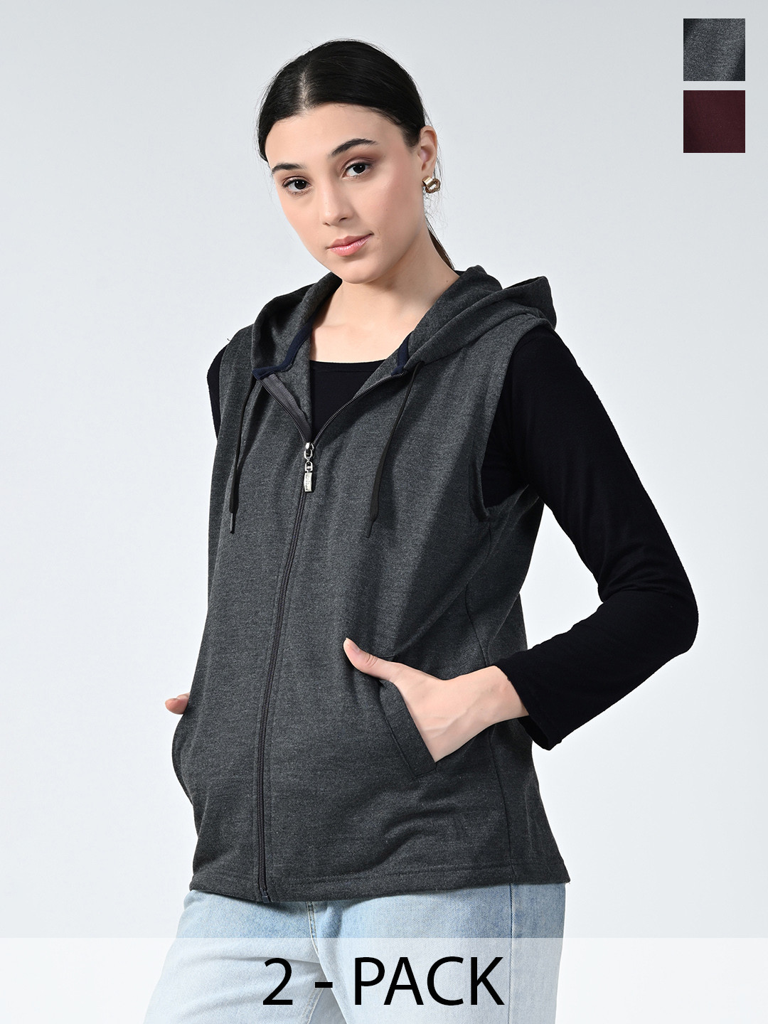 

BAESD Women Pack Of 2 Hooded Lightweight Open Front Jacket, Grey