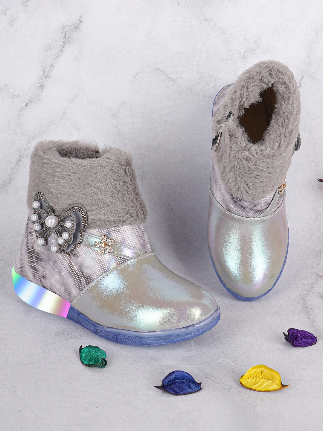 

BAESD Girls Embellished Side Zip High Ankle Winter Boots, Grey