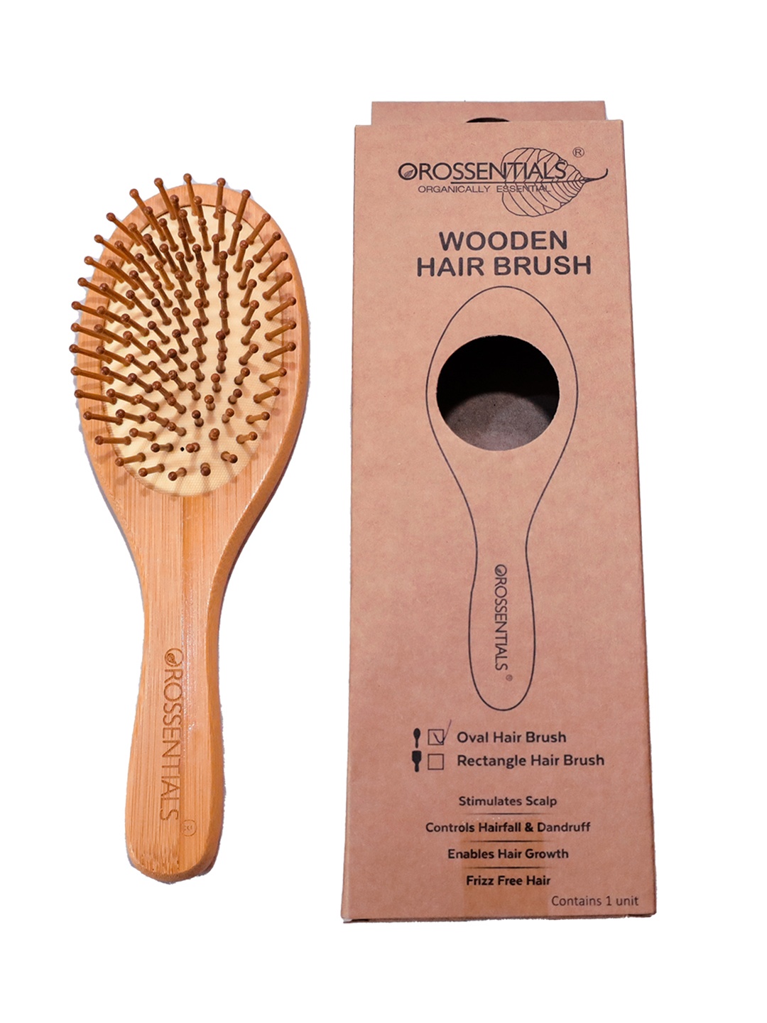 

OROSSENTIALS Natural Wooden Oval Hair Brush - Brown