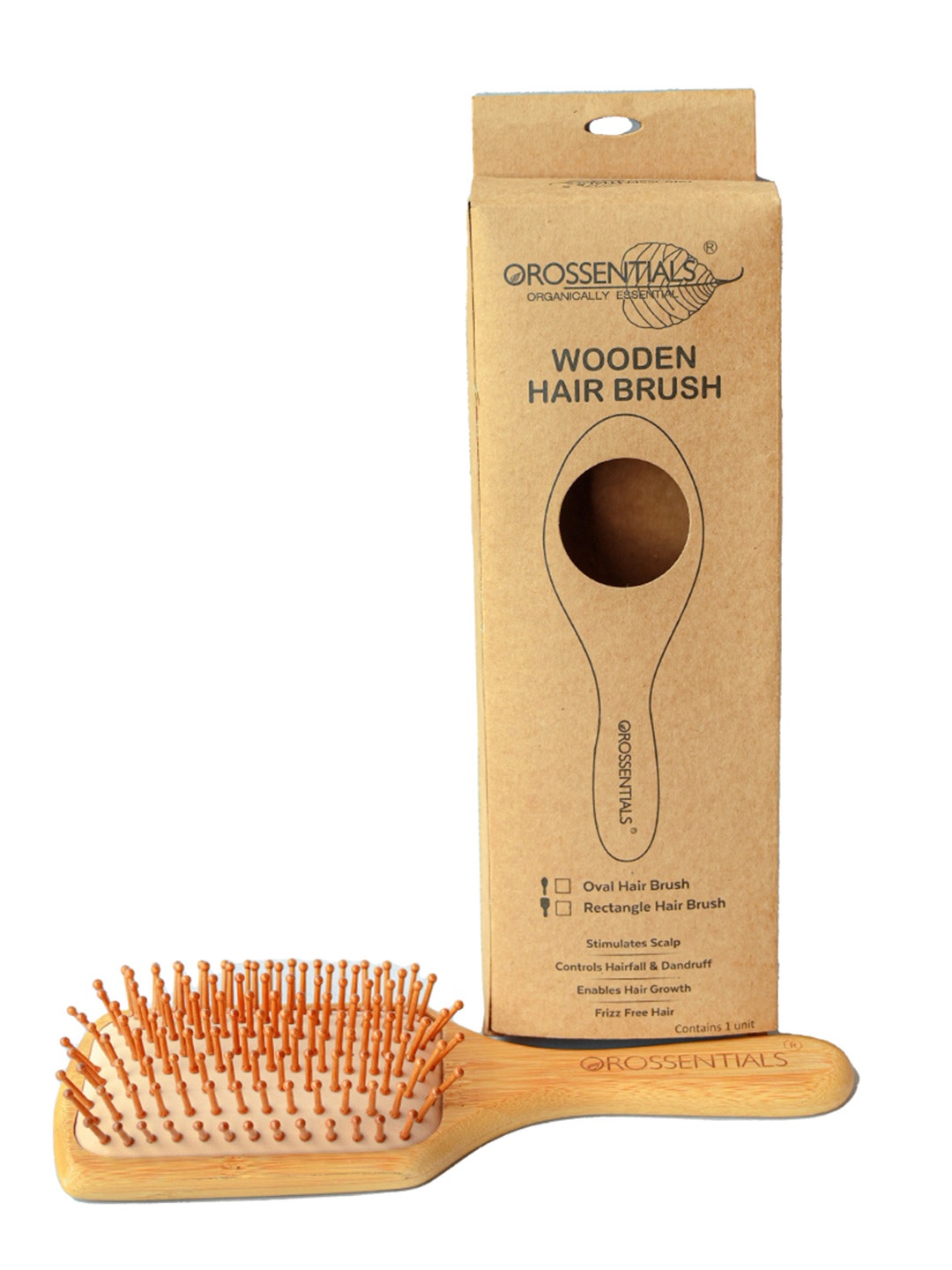 

OROSSENTIALS Natural Neem Wooden Hair Brush - Brown