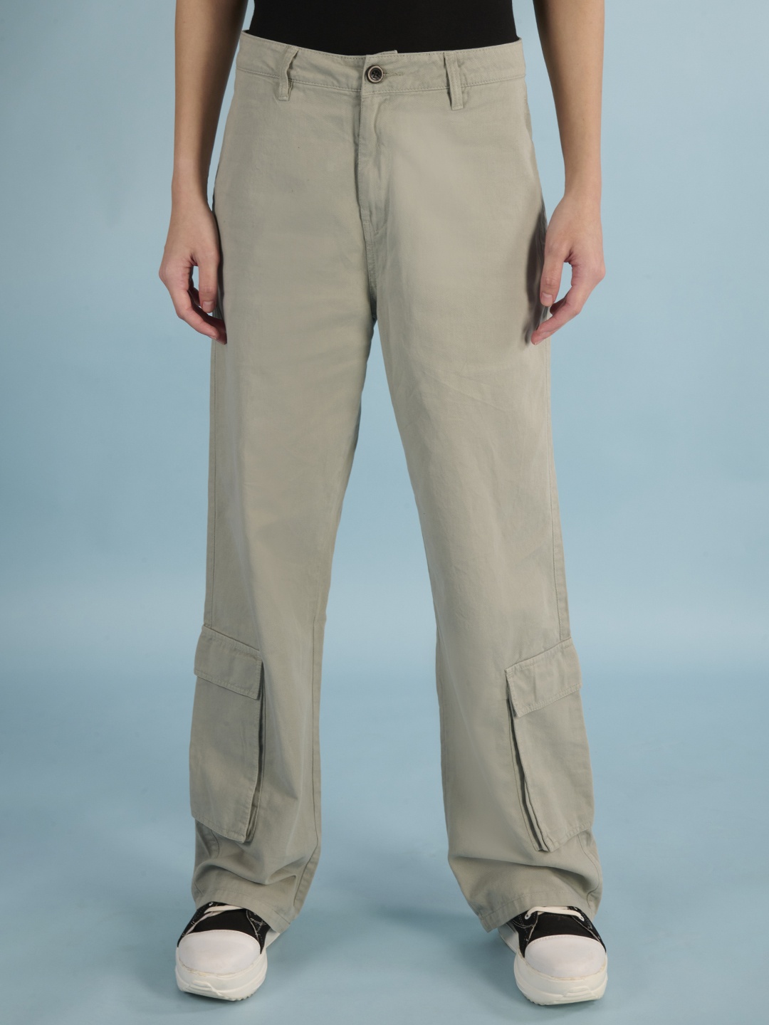 

IVOC Women Classic Straight Fit Cotton High-Rise Cargos, Khaki