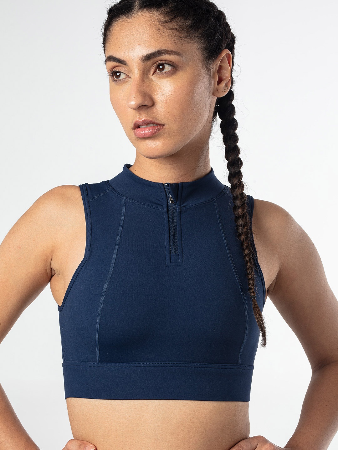 

2BX Full Swing Women Medium-impact Workout Crop Top Sports Bra, Navy blue