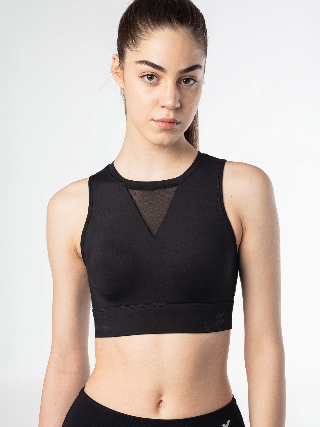 

2BX Hot Mesh Women Medium-impact Workout Crop Top Sports Bra, Black