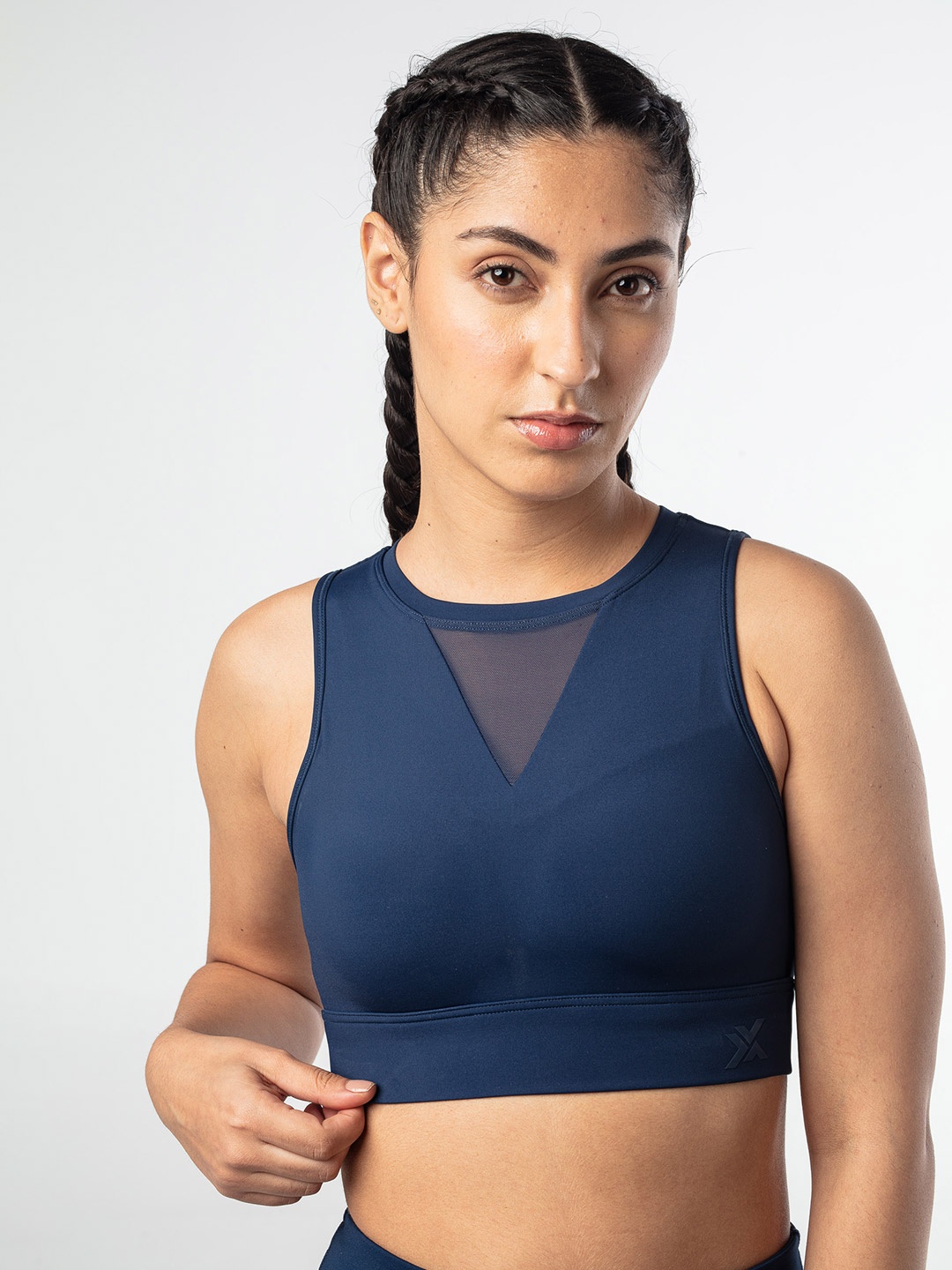

2BX Hot Mesh Women Medium-impact Workout Crop Top Sports Bra, Navy blue