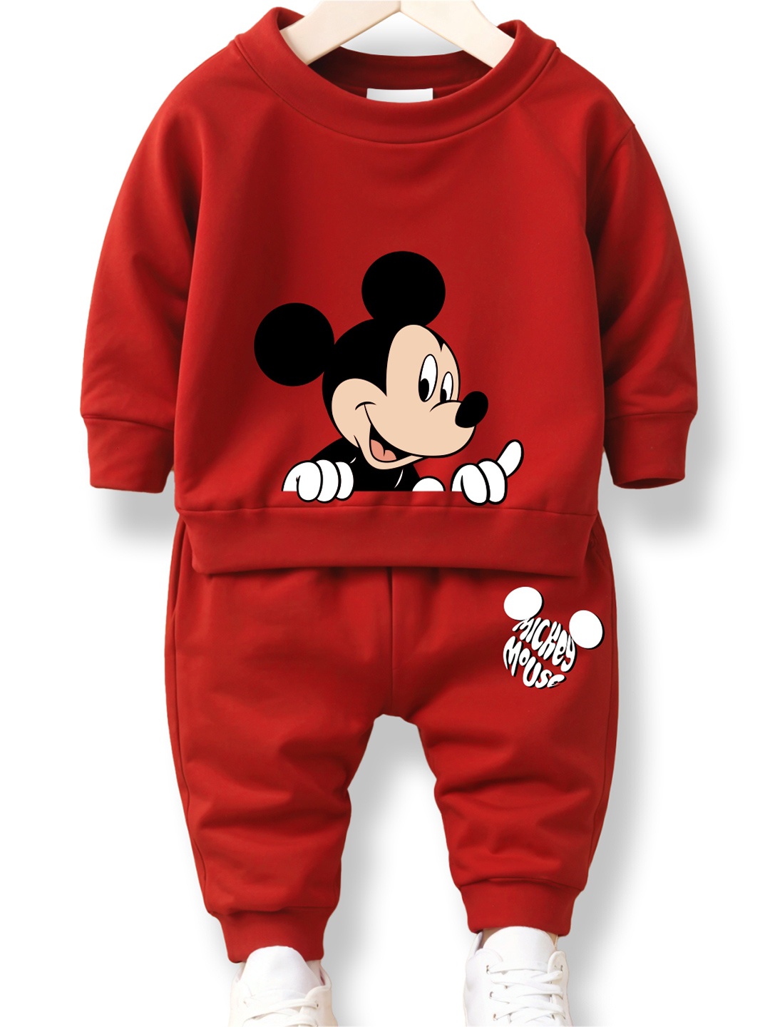 

Minicult Kids Printed Round Neck Long Sleeves Sweatshirt With Joggers, Red