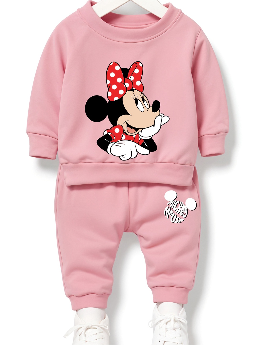 

Minicult Kids Printed Round Neck Long Sleeves Sweatshirt With Joggers Set, Pink