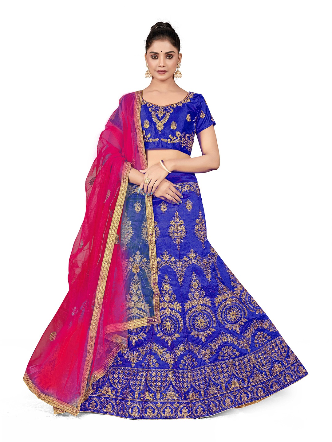 

Maroosh Embellished Thread Work Silk Unstitched Lehenga & Blouse With Dupatta, Blue