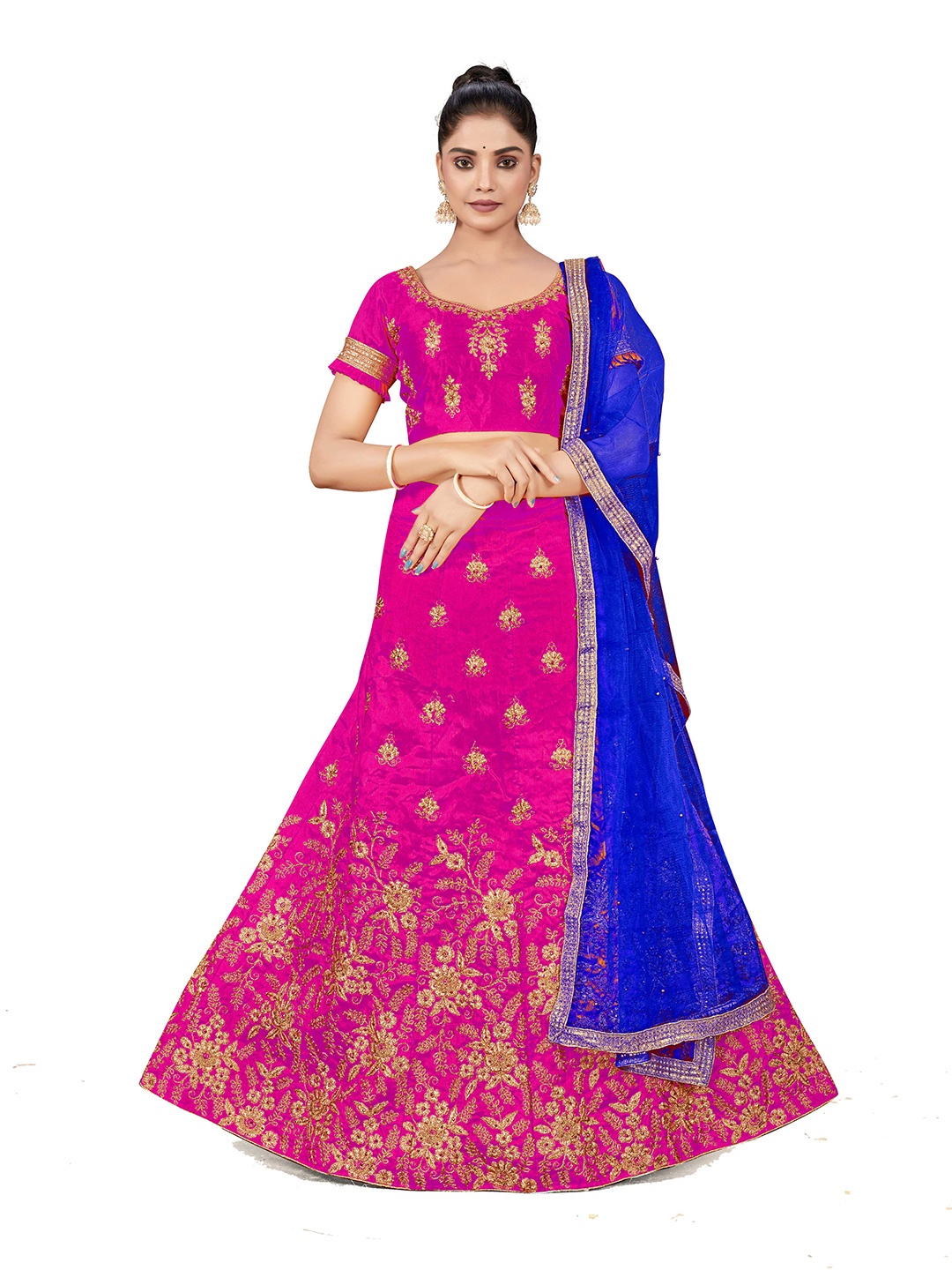 

Maroosh Embellished Thread Work Unstitched Lehenga & Blouse With Dupatta, Purple