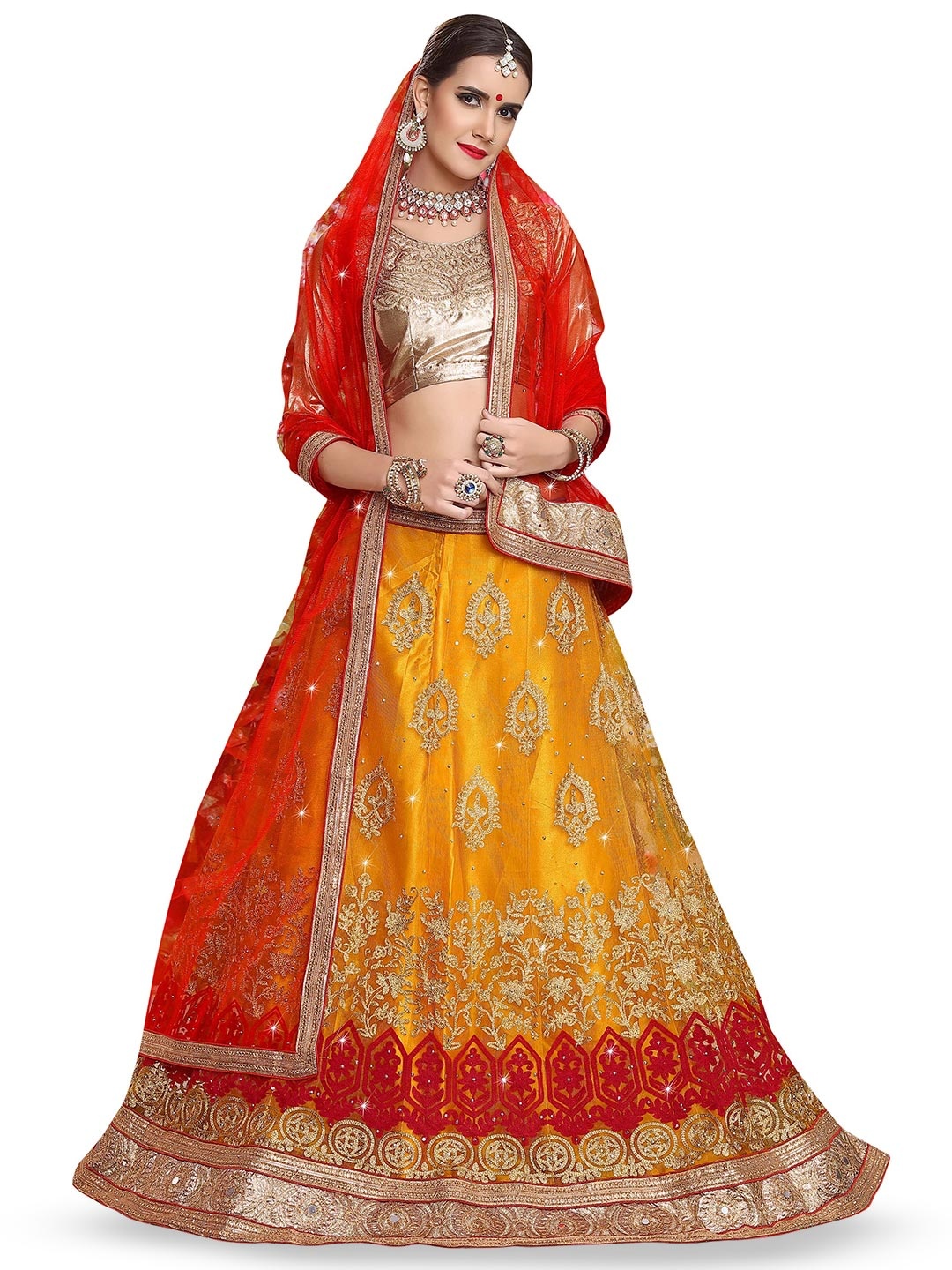 

Maroosh Embroidered Thread Work Semi-Stitched Lehenga & Unstitched Blouse With Dupatta, Yellow