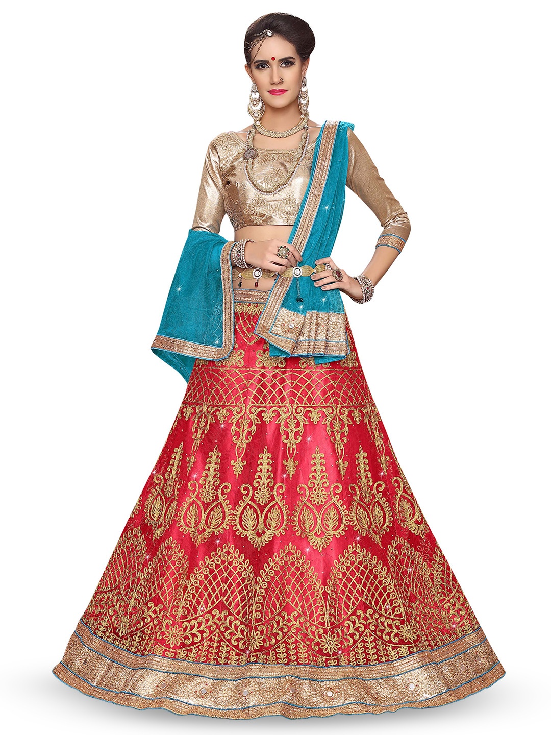 

Maroosh Embroidered Thread Work Unstitched Lehenga & Blouse With Dupatta, Pink