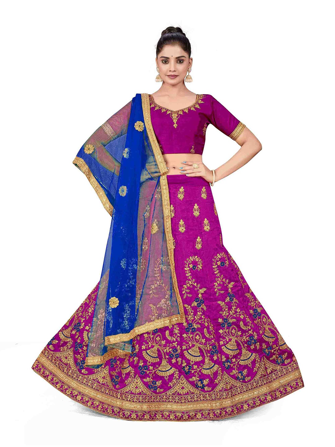 

Maroosh Embellished Thread Work Unstitched Lehenga & Blouse With Dupatta, Purple