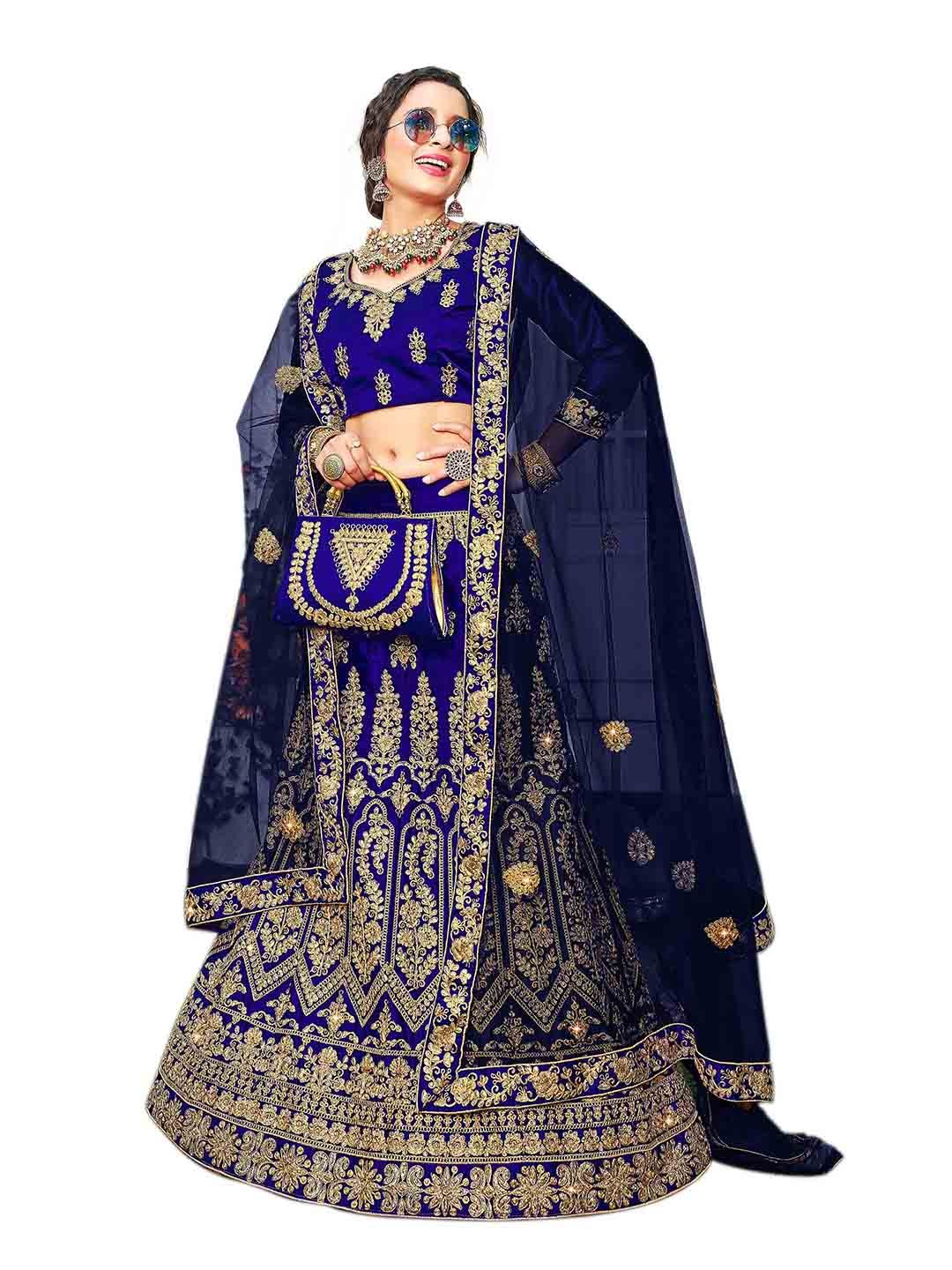 

Maroosh Embroidered Thread Work Satin Unstitched Lehenga & Blouse With Dupatta, Blue