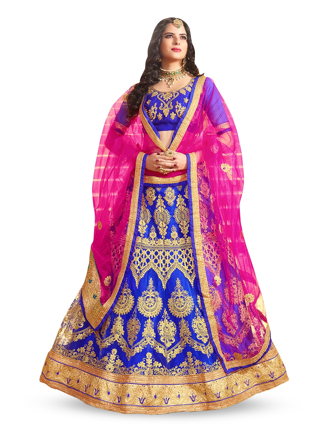 

Maroosh Embroidered Thread Work Semi-Stiched Lehenga & Blouse With Dupatta, Blue