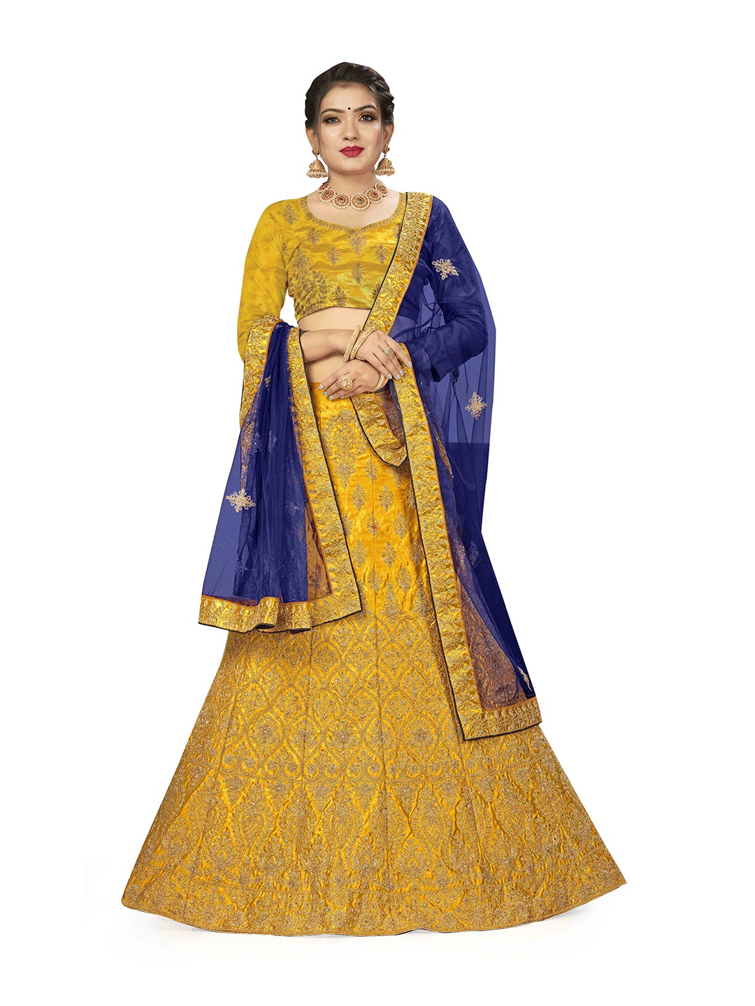 

Maroosh Embroidered Thread Work Unstitched Lehenga & Blouse With Dupatta, Yellow