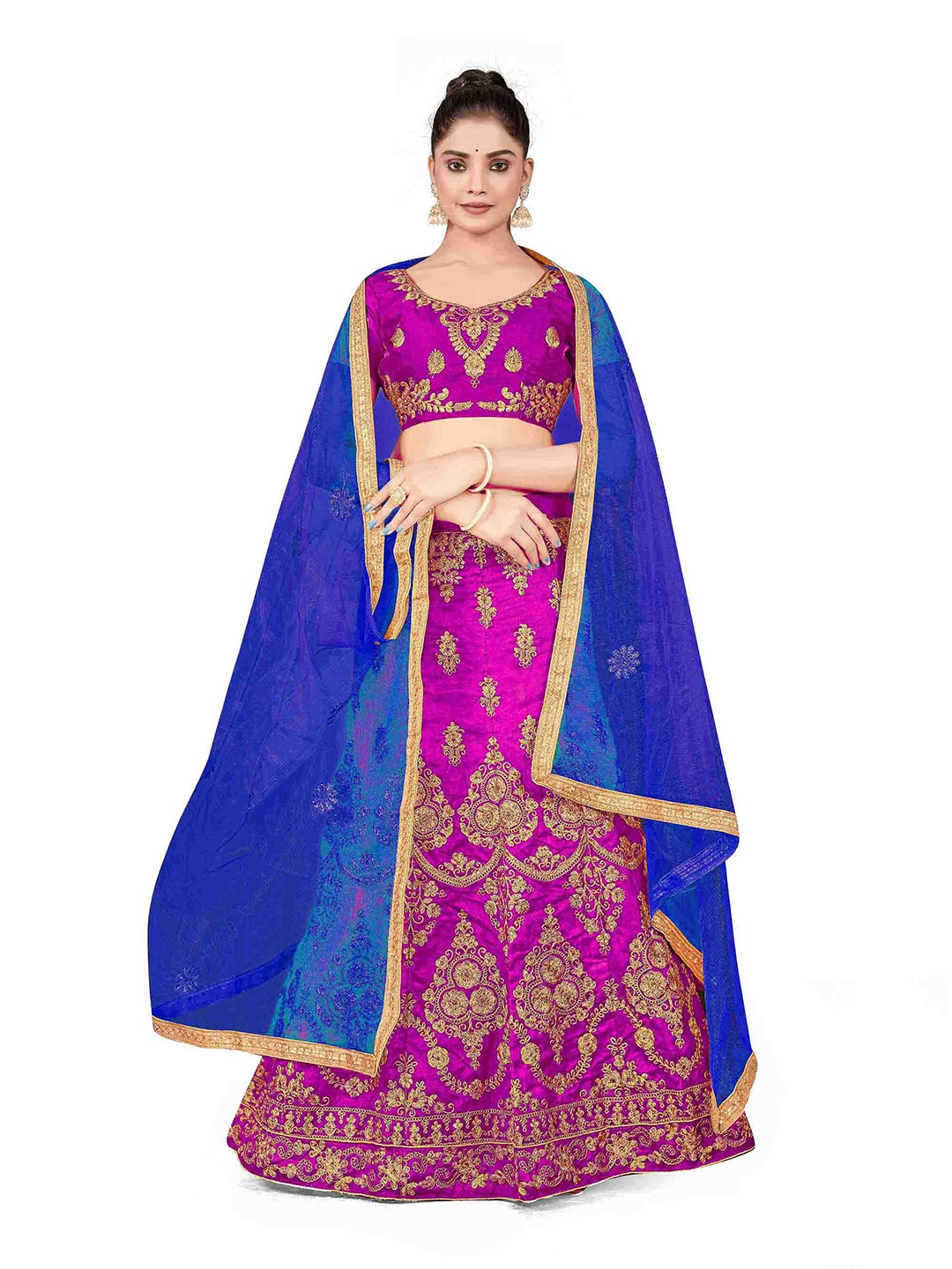 

Maroosh Embroidered Thread Work Semi-Stitched Lehenga & Unstitched Blouse With Dupatta, Purple