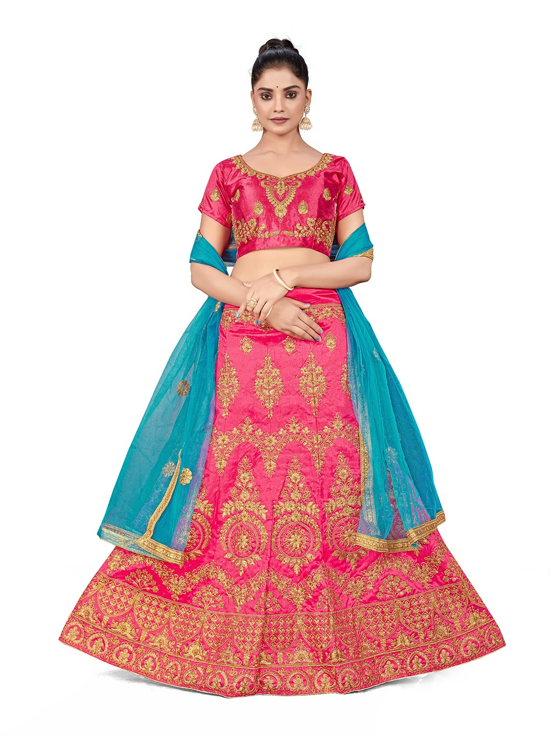 

Maroosh Embellished Thread Work Unstitched Lehenga & Blouse With Dupatta, Pink