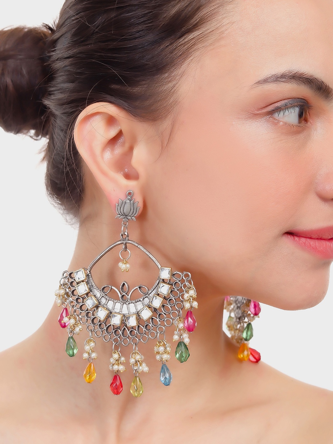 

Styled Diva Antique Oxidised Drop Earrings, Silver