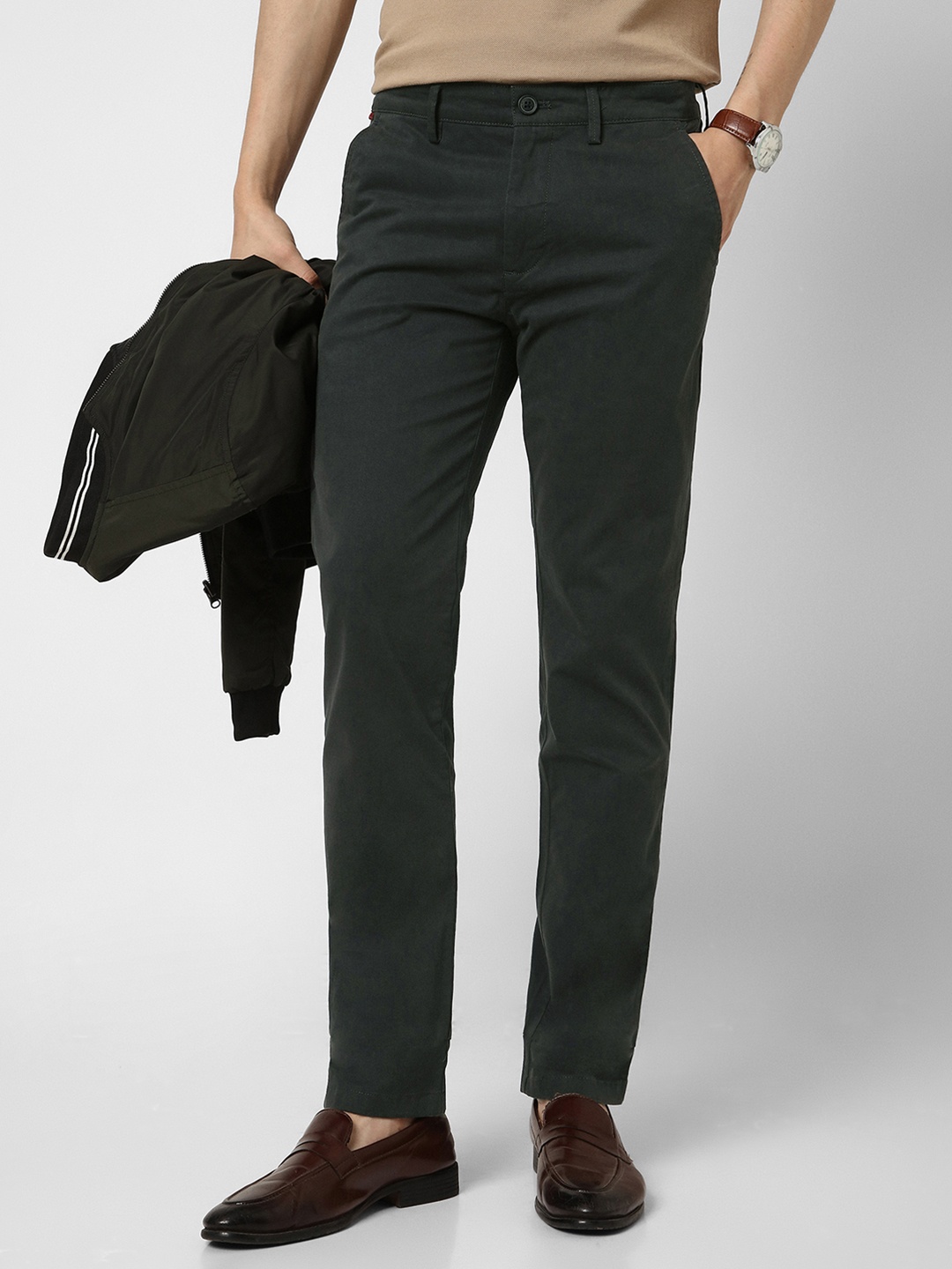 

Peter England Casuals Men Super Slim Fit Trousers, Black