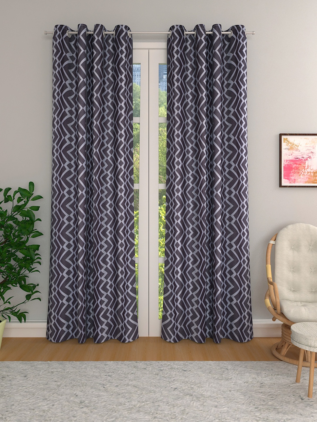 

Myntra Elegant Homes Brown & White 2 Pieces Geometric Room Darkening Door Curtains