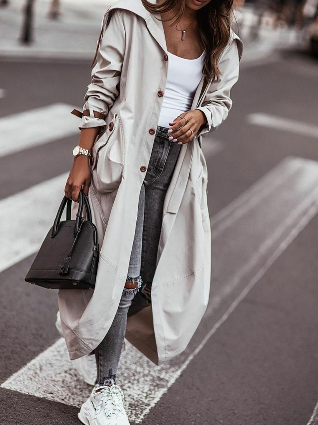 

StyleCast x Revolte Women Hooded Longline Overcoat, Grey