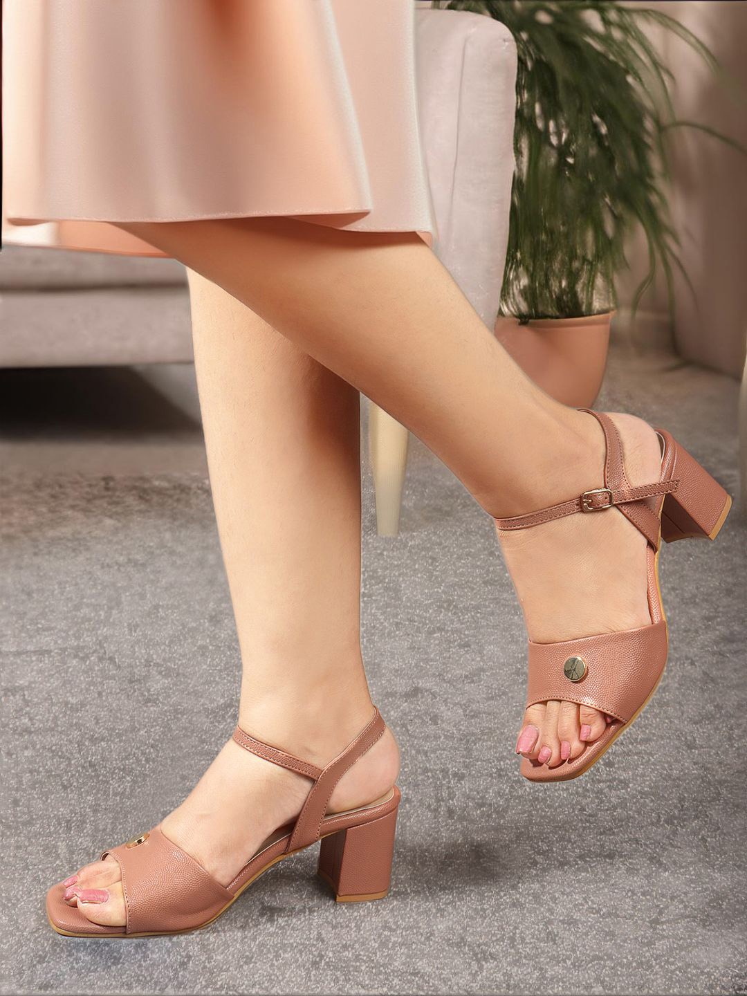 

DressBerry Textured Party Block Sandals, Nude