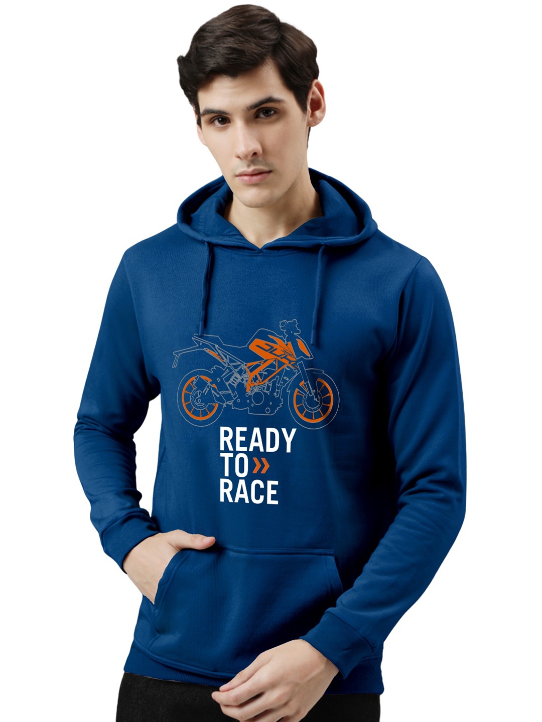 

ADRO Men Printed Hooded Sweatshirt, Blue