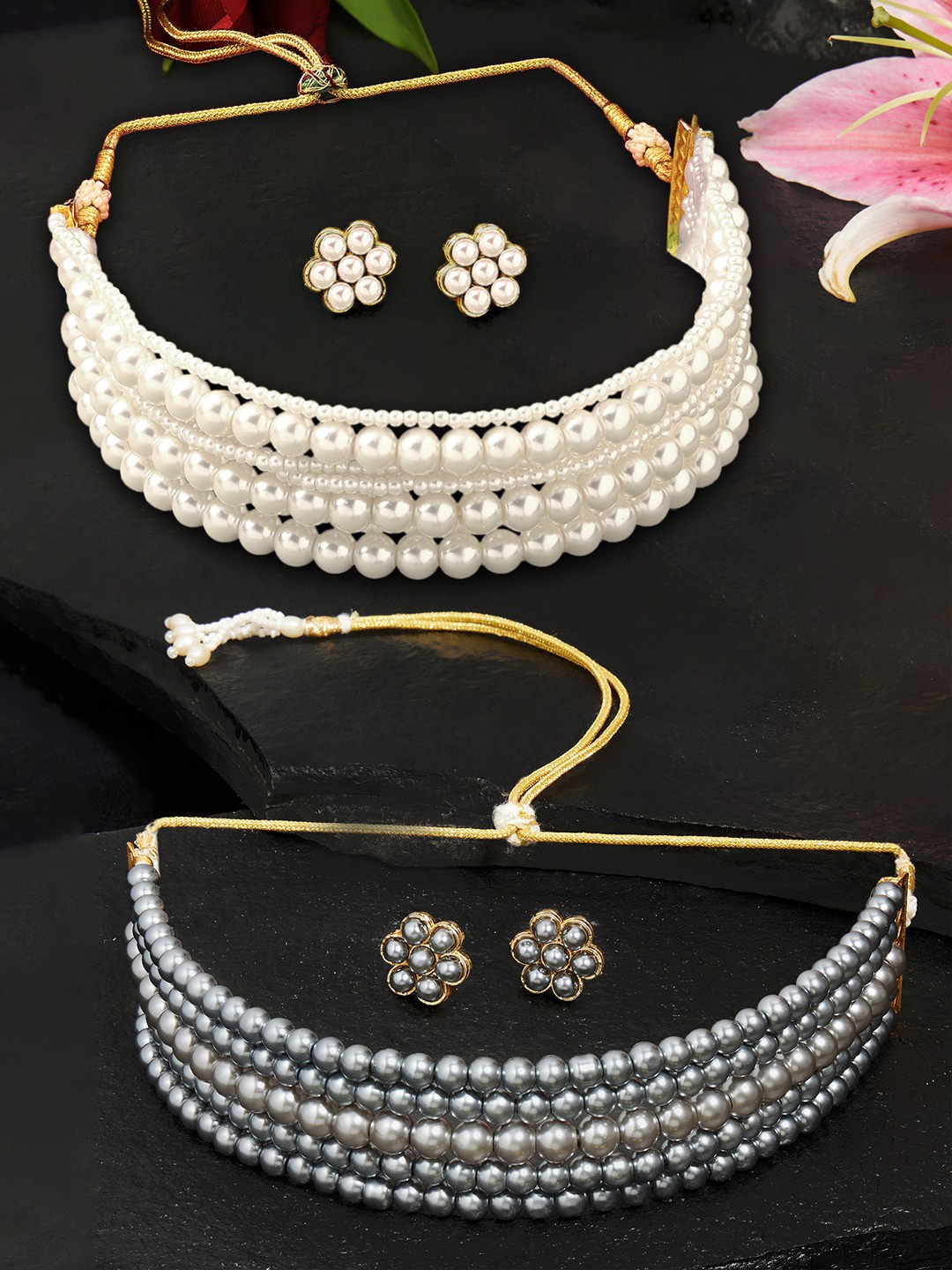 

Zaveri Pearls Set Of 2 Gold-Plated Beaded Jewellery Set