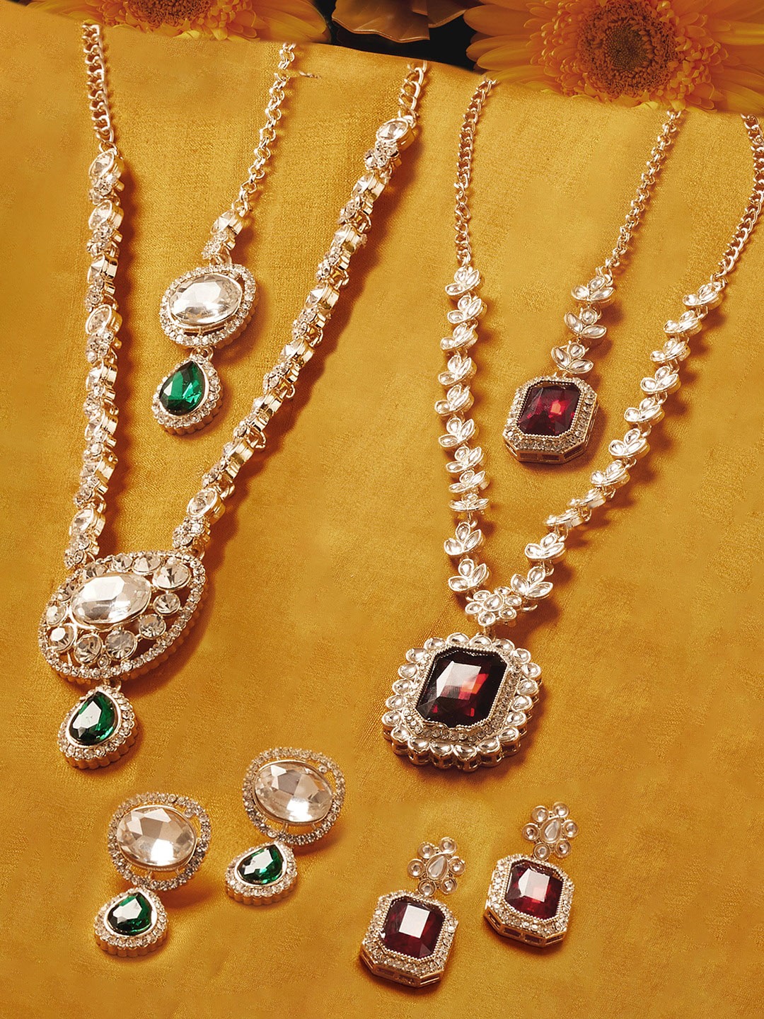 

Zaveri Pearls Set Of 2 Gold-Plated Diamonds Stone-Studded Jewellery Sets