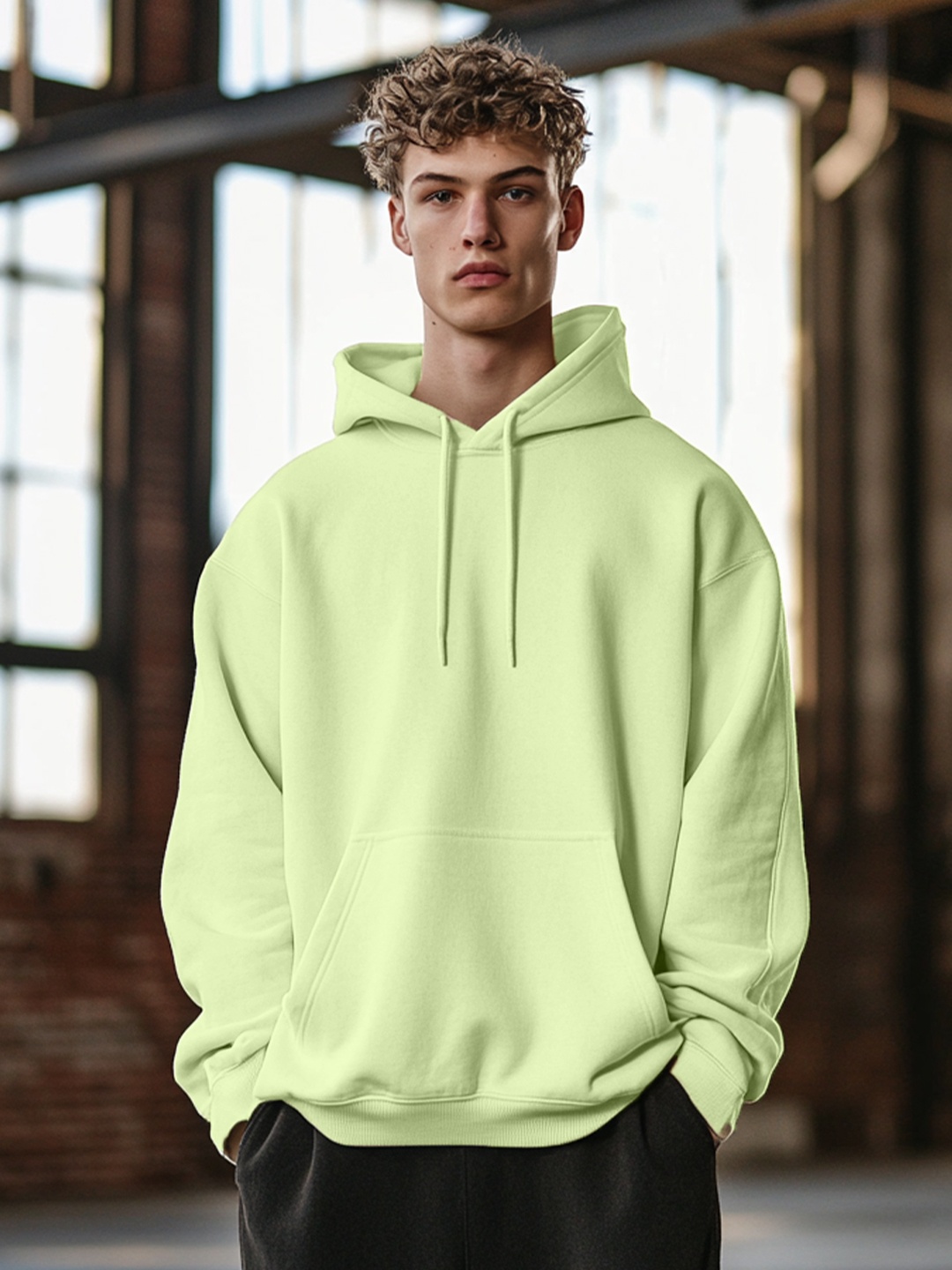 

NOBERO Men Oversized Hooded Long Sleeves Sweatshirt, Green