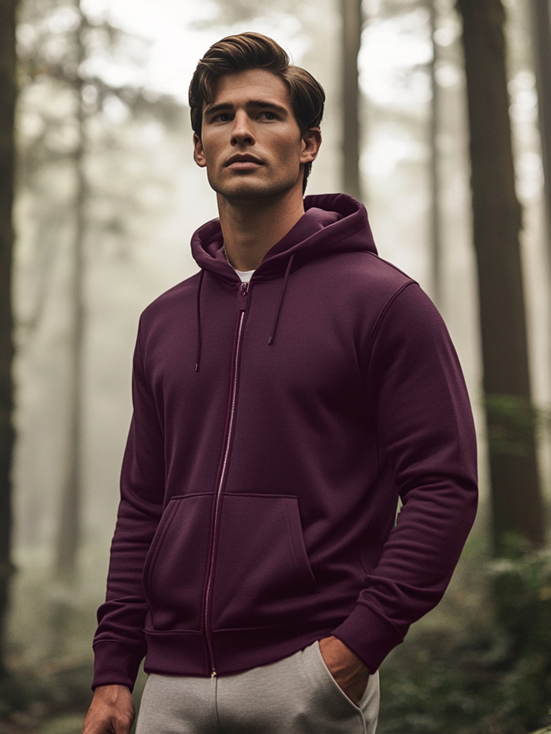 

NOBERO Men Zipper Hooded Front-Open Sweatshirt, Purple