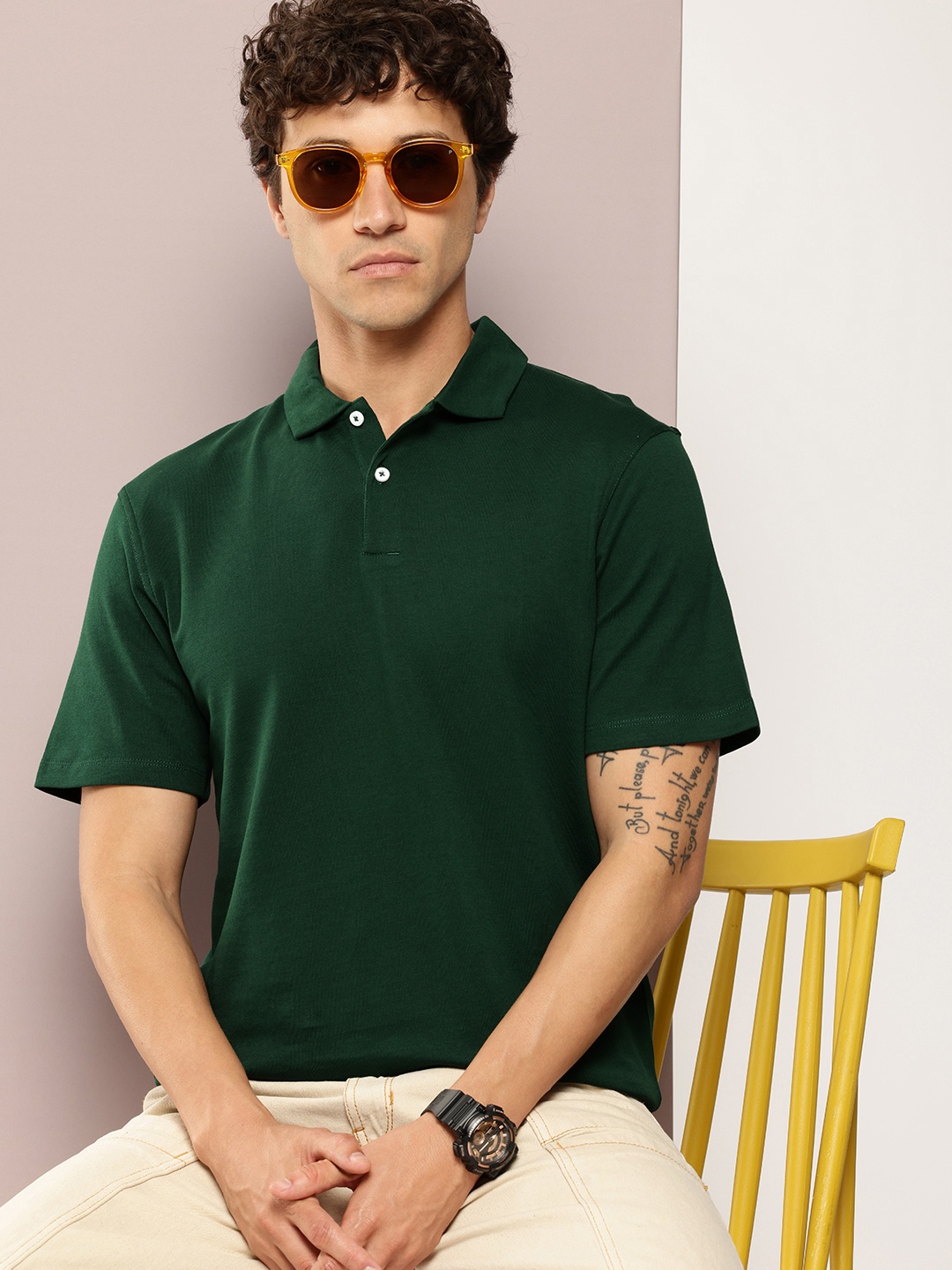 

Kook N Keech Men Polo Collar Pure Cotton T-shirt, Green