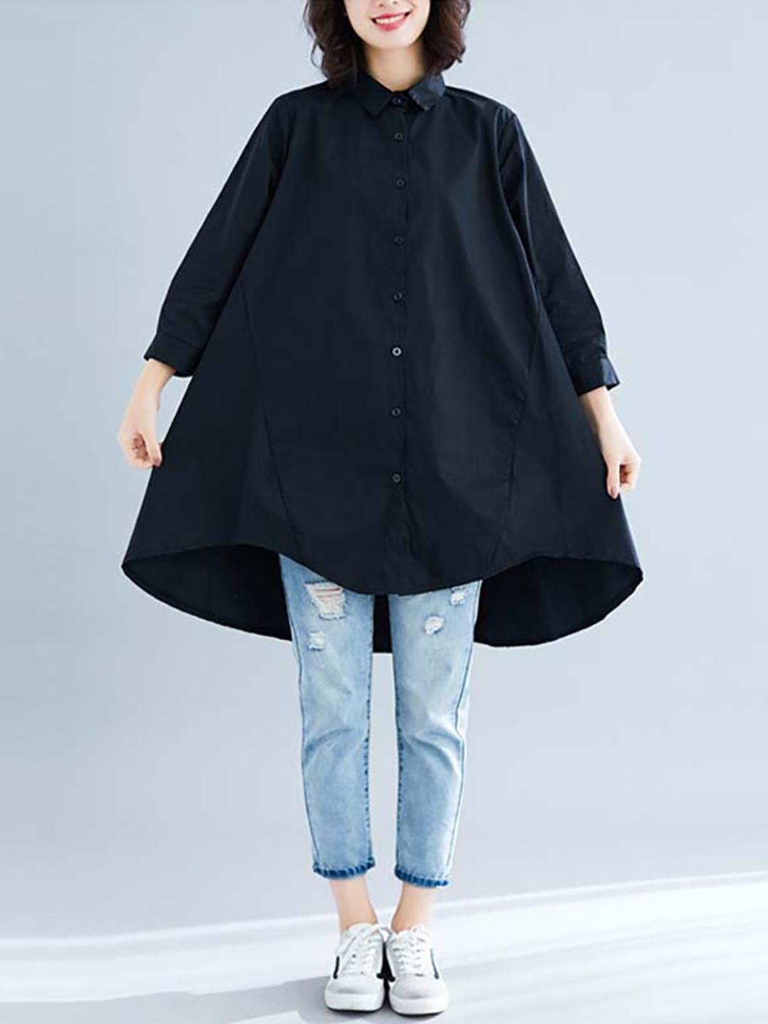 

StyleCast x Revolte Women Solid Opaque Oversized Longline Casual Shirt, Black