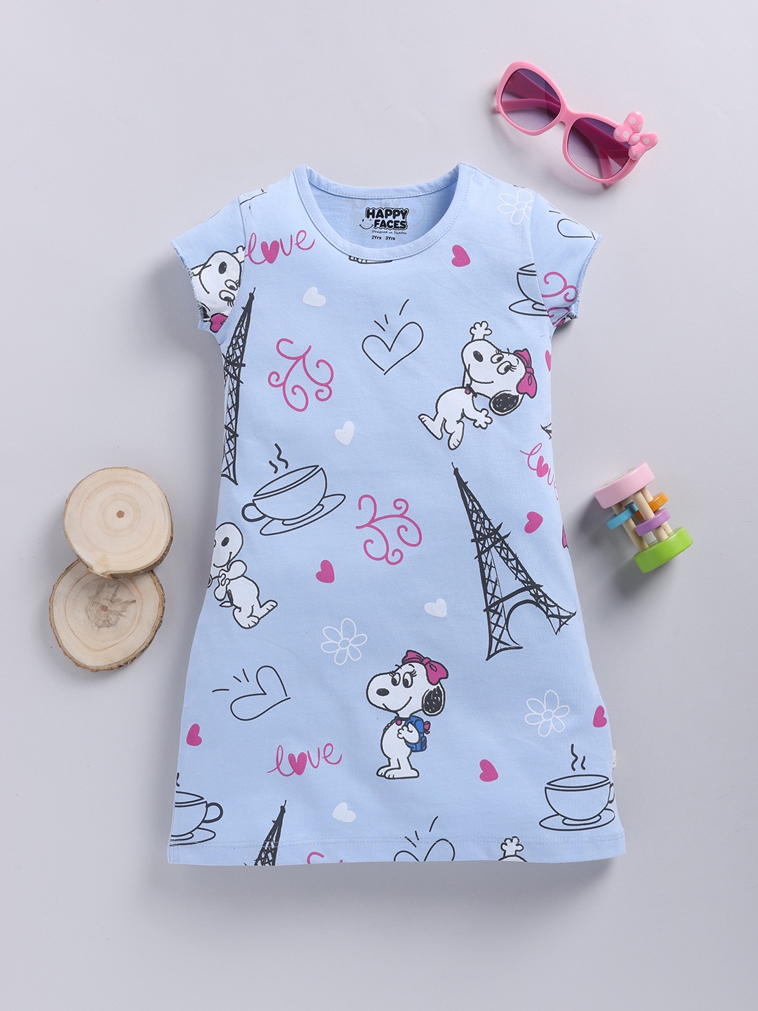 

Happy Faces Girls Peanuts Print Cotton A-Line Dress, Blue